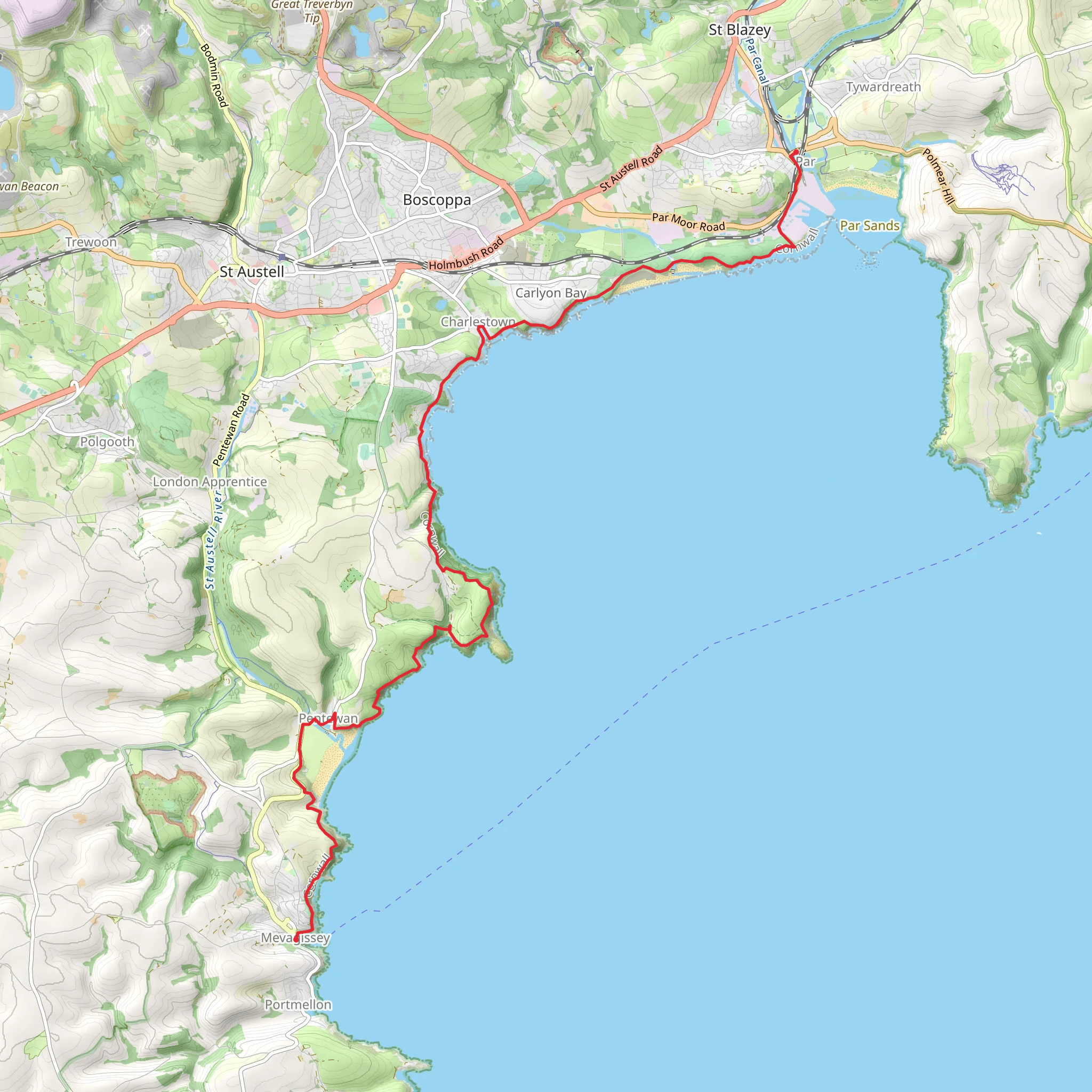 Mevagissey to Par Walk mobile static map