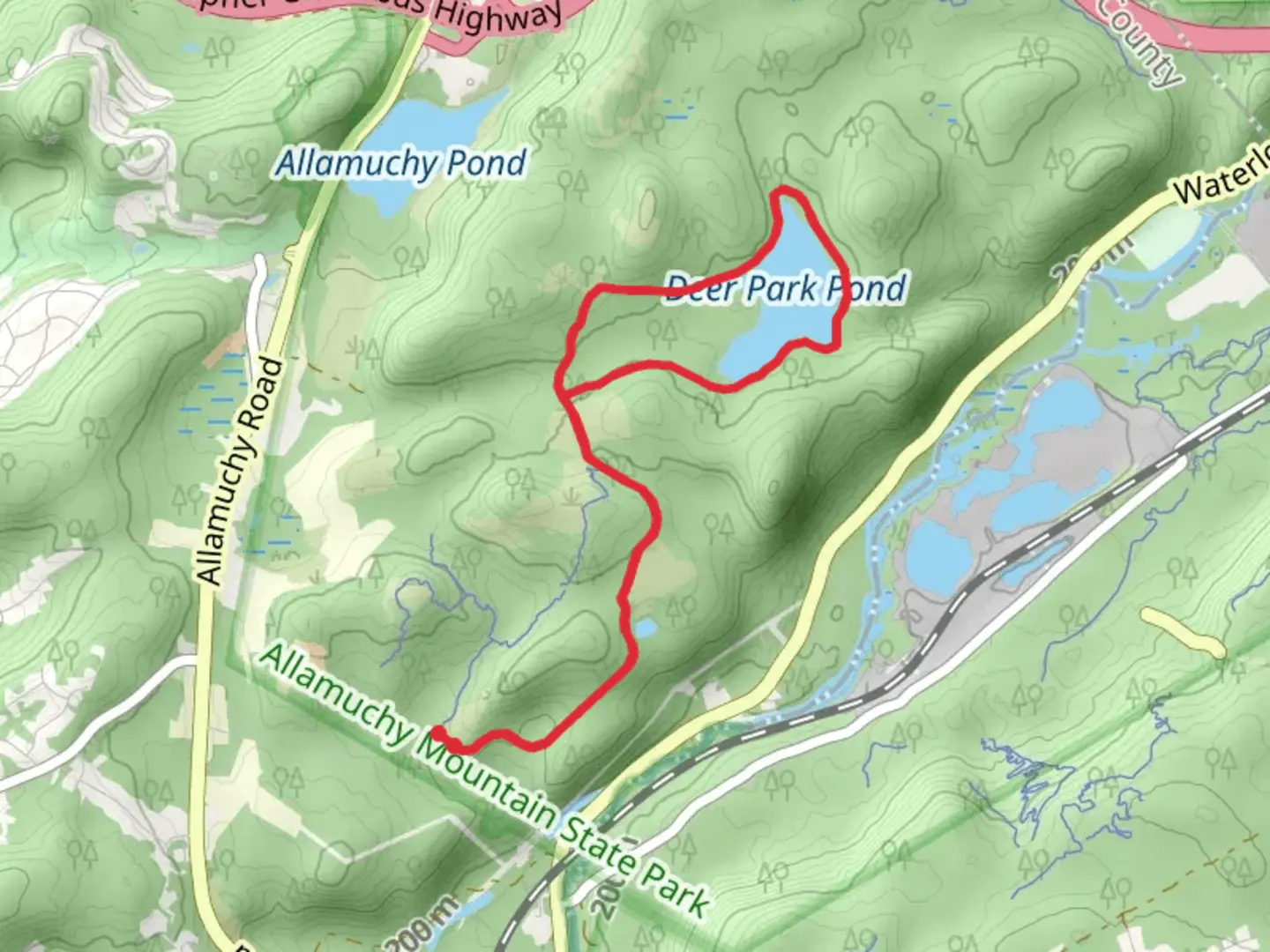 An image depicting the trail Deer Park Pond via White Trail - Deer Path and Lake View Loop Trail and its surrounding area.