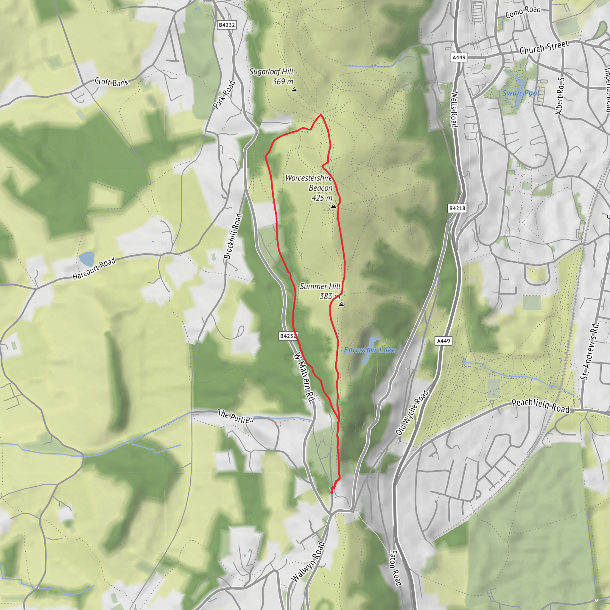 Worcestershire Beacon and Summer Hill Loop mobile static map
