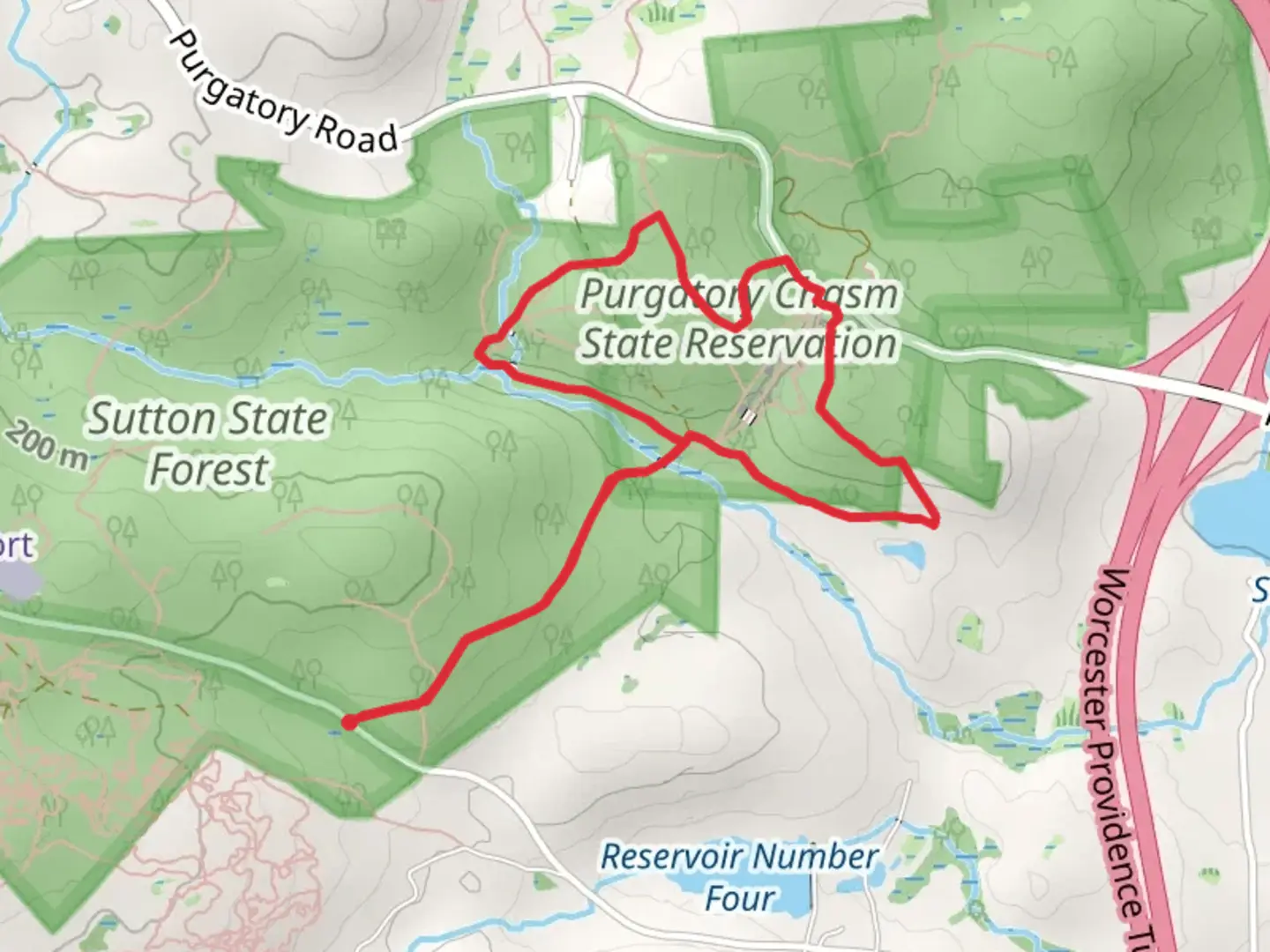 An image depicting the trail Little Purgatory and Charley's Loop Trail via State Forest Road and its surrounding area.