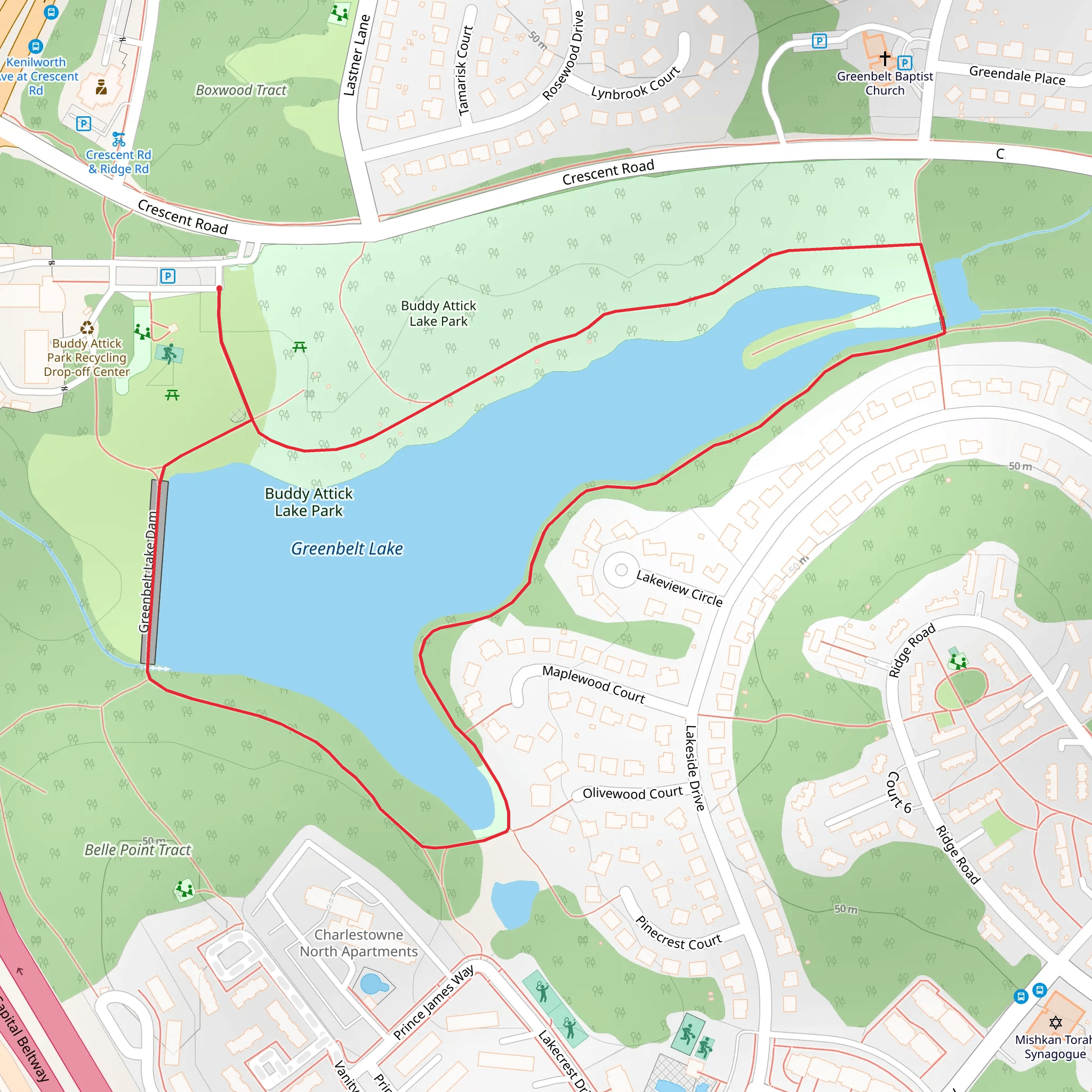 Greenbelt Lake - Buddy Attick Lake Park Loop mobile static map