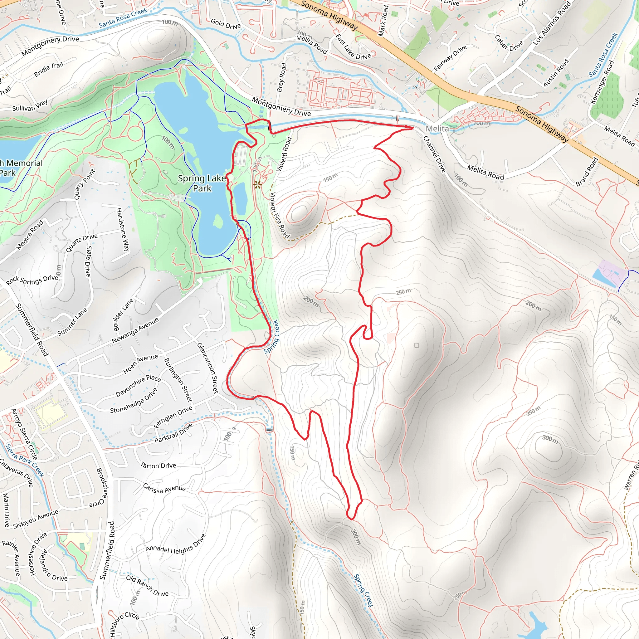 Santa Rosa Creek Reservoir and Cobblestone Trail mobile static map