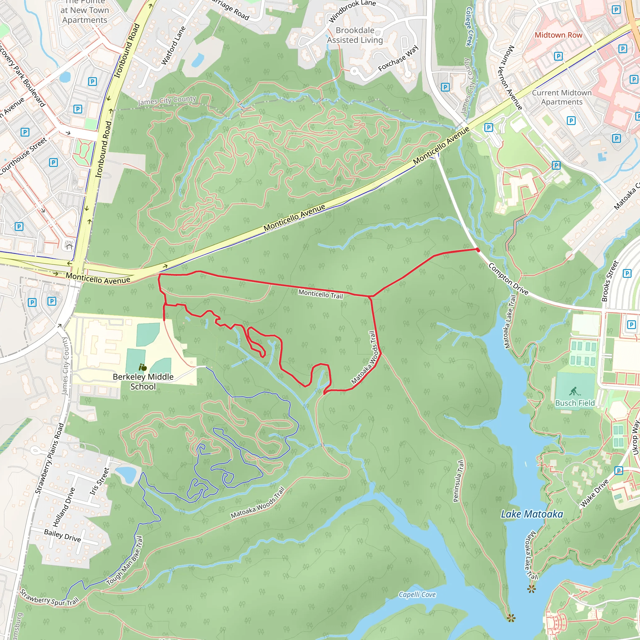 Monticello Trail and Matoaka Woods Trail Loop mobile static map