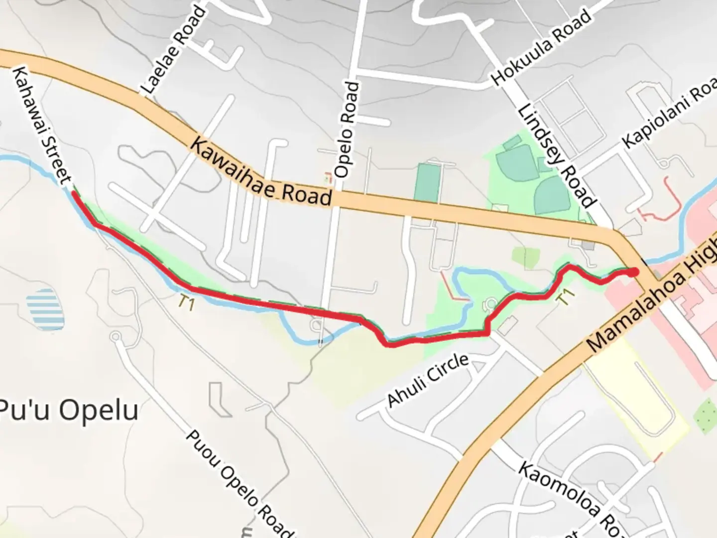 An image depicting the trail The Streamside Trail of Waimea and its surrounding area.