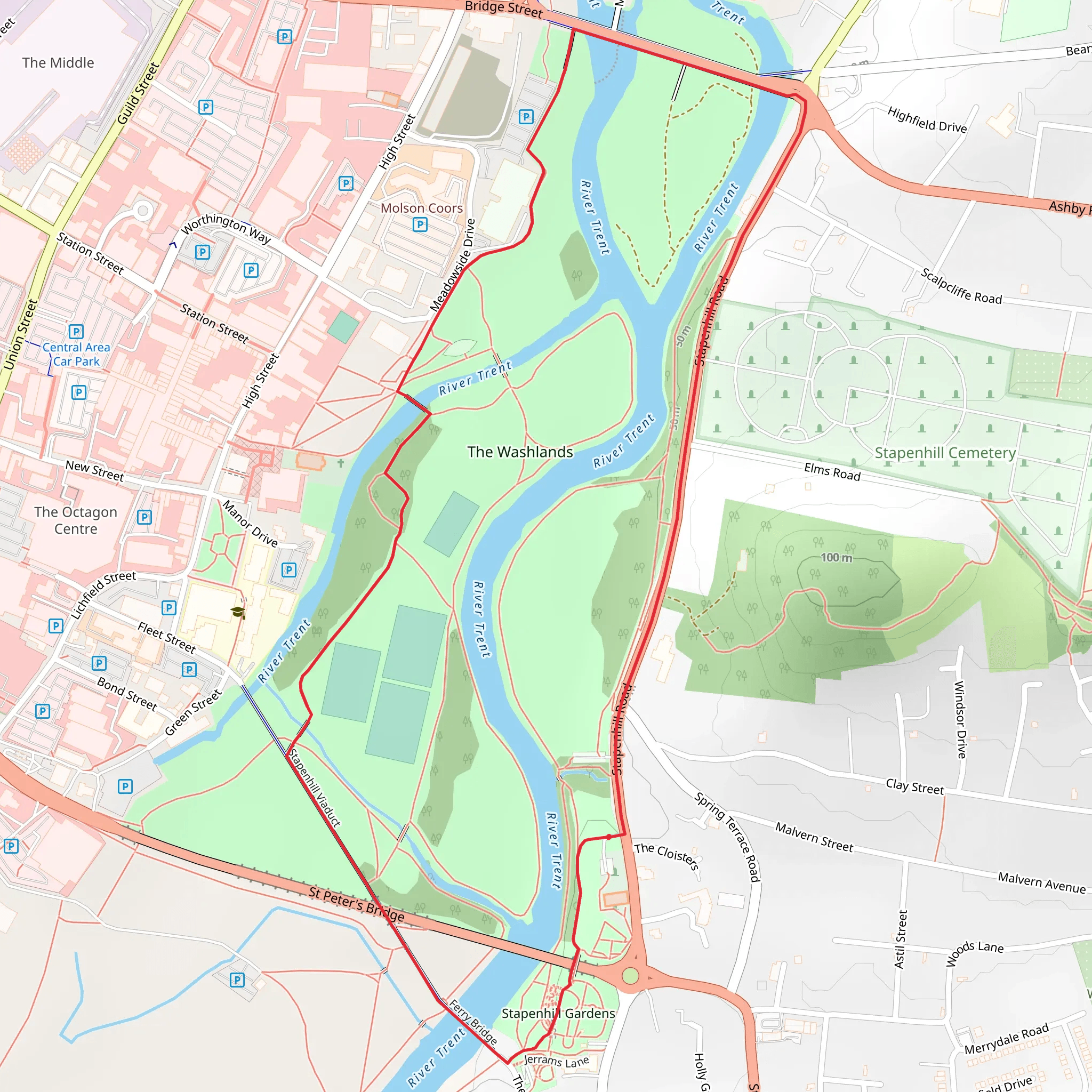 River Tent and The Washlands Loop mobile static map