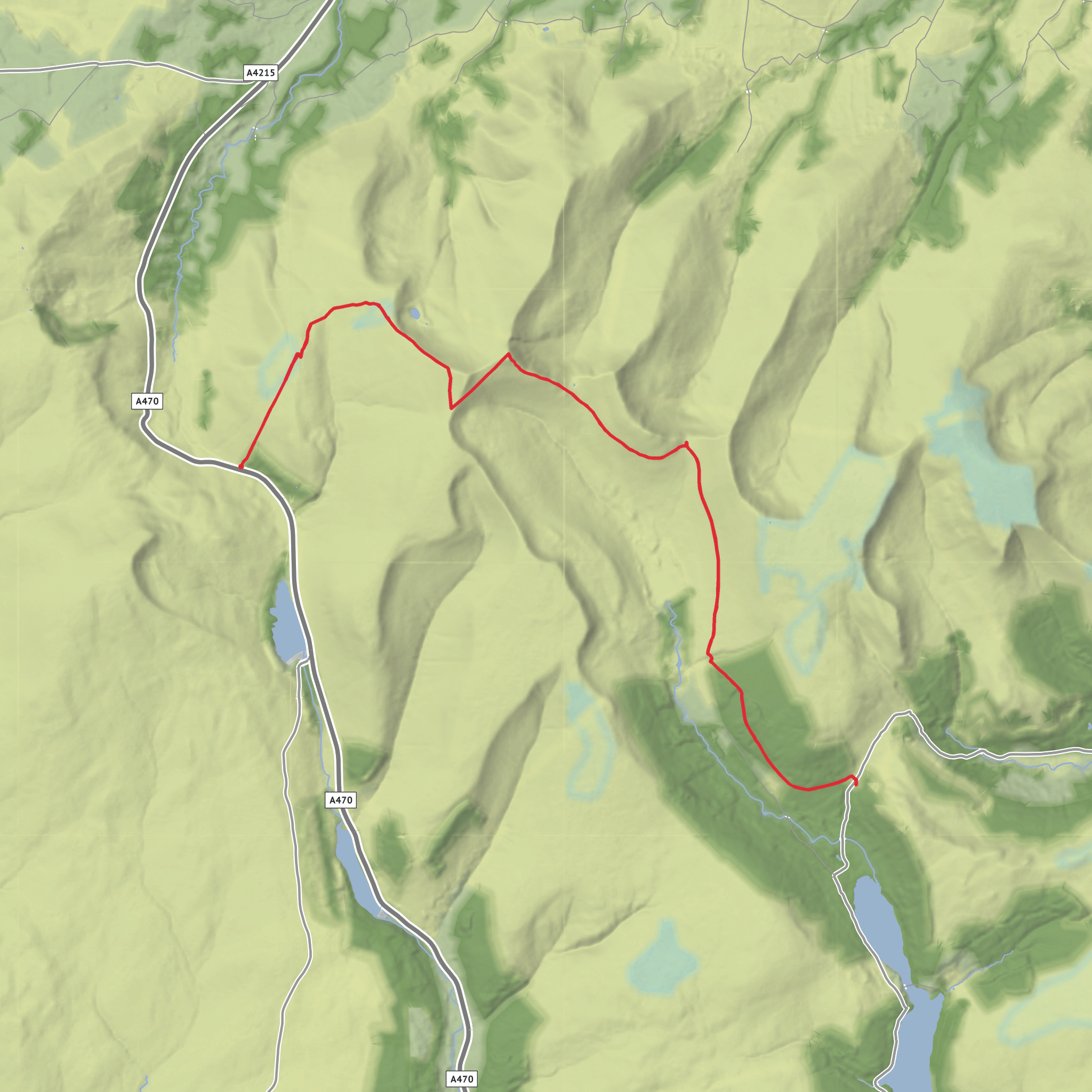 SAS to Pan Y Fan and Taf Fechan Forest mobile static map
