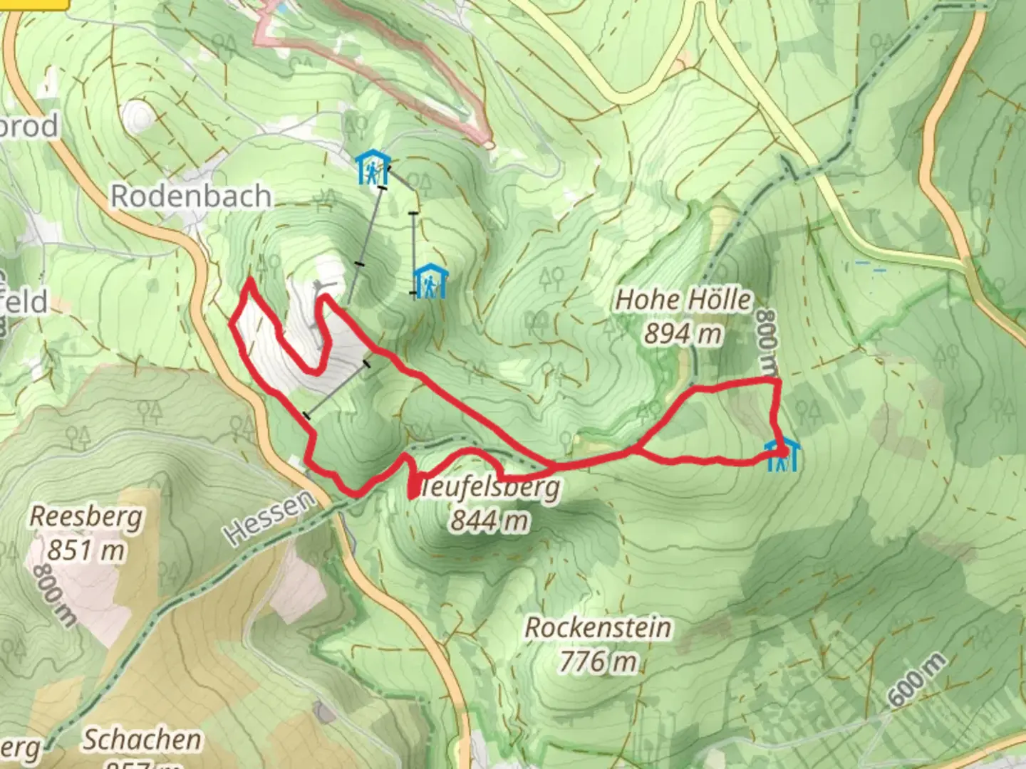 An image depicting the trail Rhoen Rundweg Schwedenschanze and Wasserkuppen Rundweg and its surrounding area.