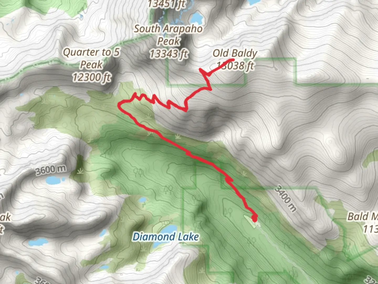 An image depicting the trail Old Baldy via Arapaho Pass Trail and its surrounding area.