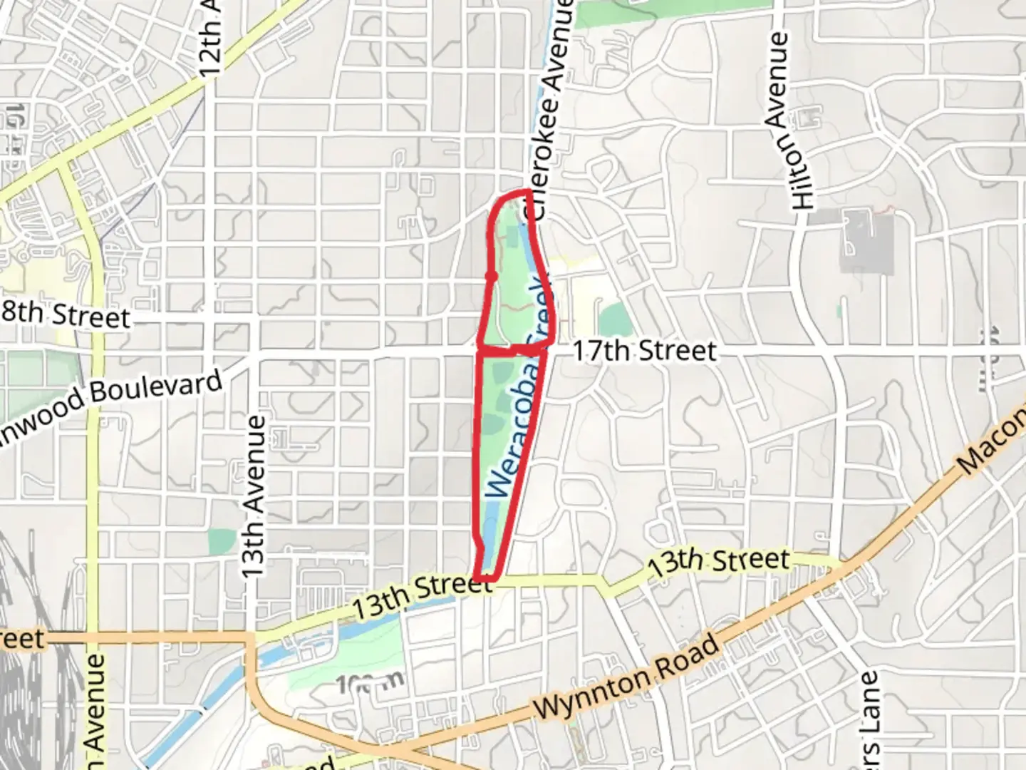 An image depicting the trail Loop around Weracoba Creek from Wild Wood Park and its surrounding area.