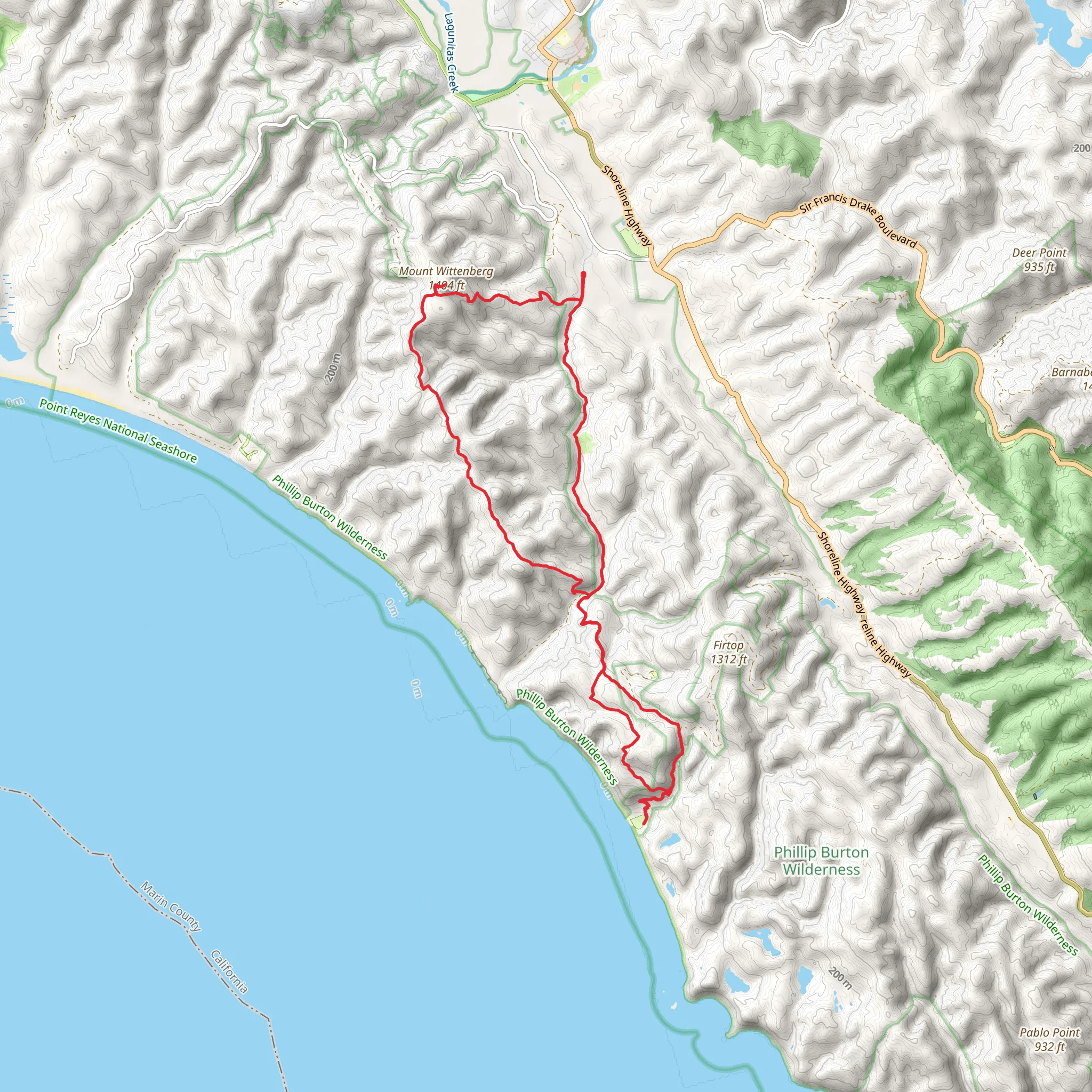 Mount Wittenberg, Baldy and Coast Loop Trail mobile static map