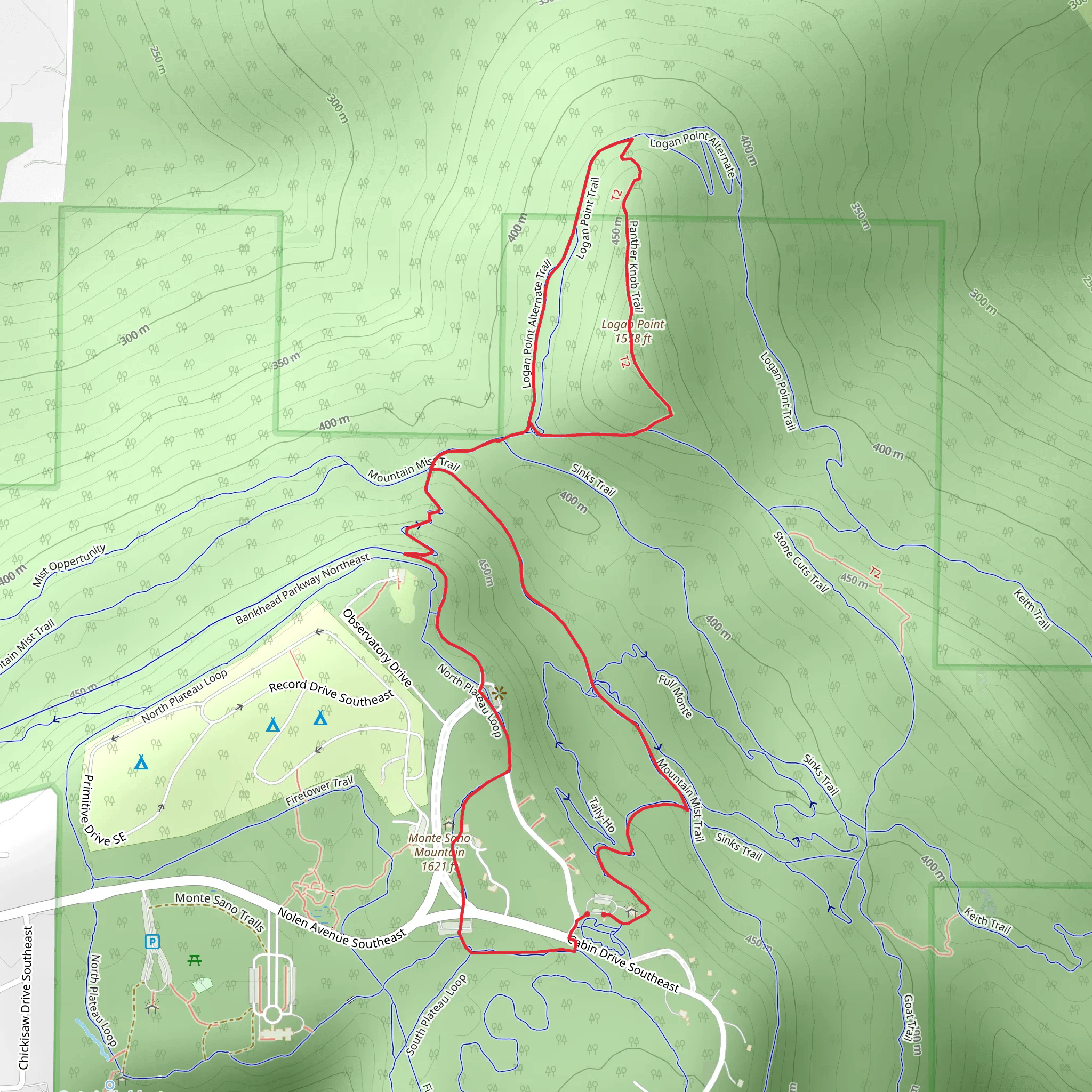 Mountain Mist Trail, Logan Point Trail and North Plateau Loop mobile static map