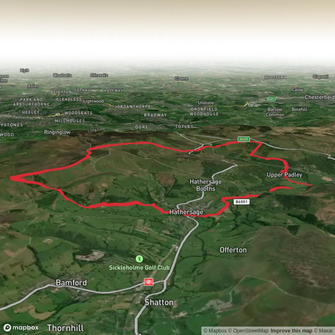 An image depicting the trail Burbage Loop and its surrounding area.