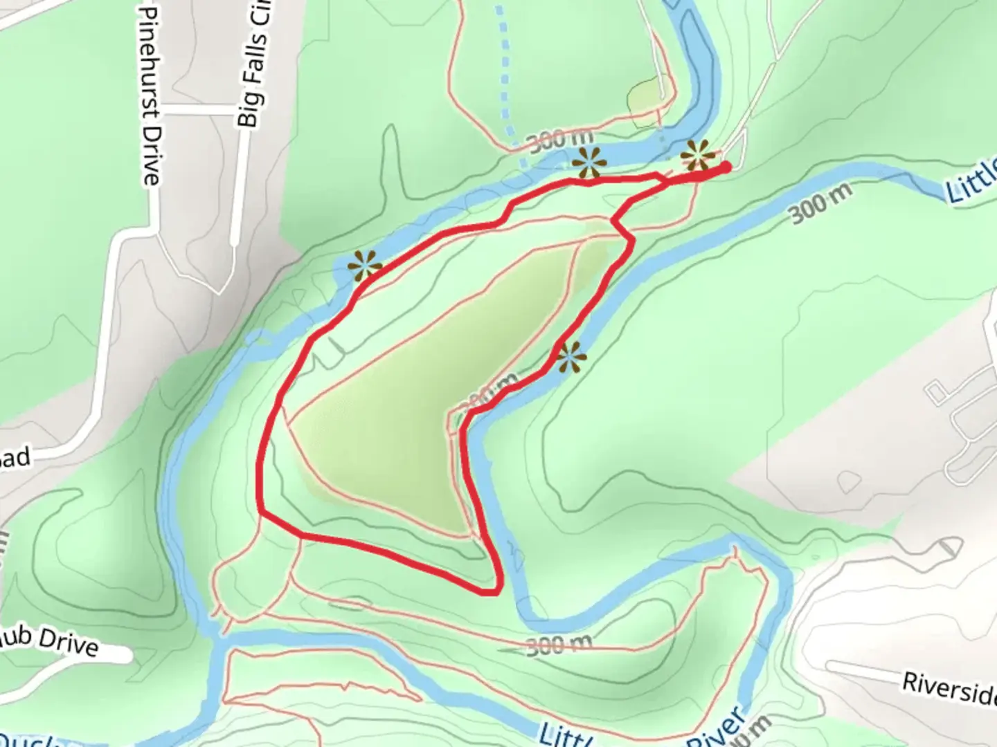 An image depicting the trail Enclosure Trail and Moat Trail Loop and its surrounding area.