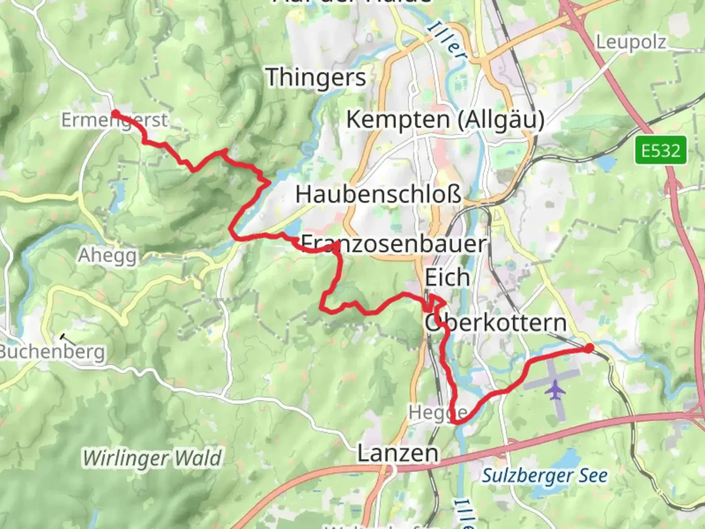 An image depicting the trail Ermengerst to Durach Walk and its surrounding area.