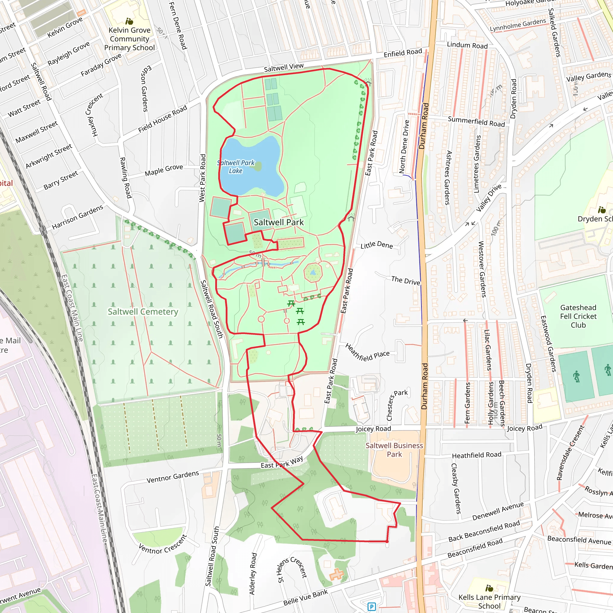 Saltwell Park Loop mobile static map