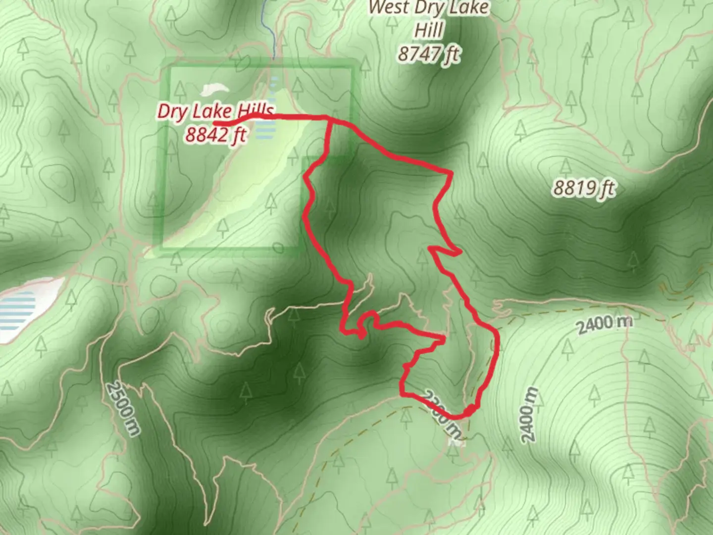 An image depicting the trail Upper Oldham, Dry Lake Hills and Pickle Out Loop Trail and its surrounding area.