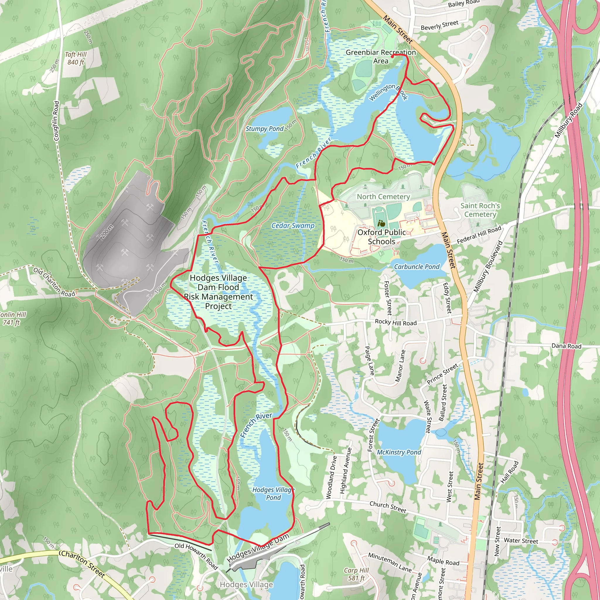 Wellington Brook and Hodges Village Pond Loop - Greenbiar Recreation Area mobile static map