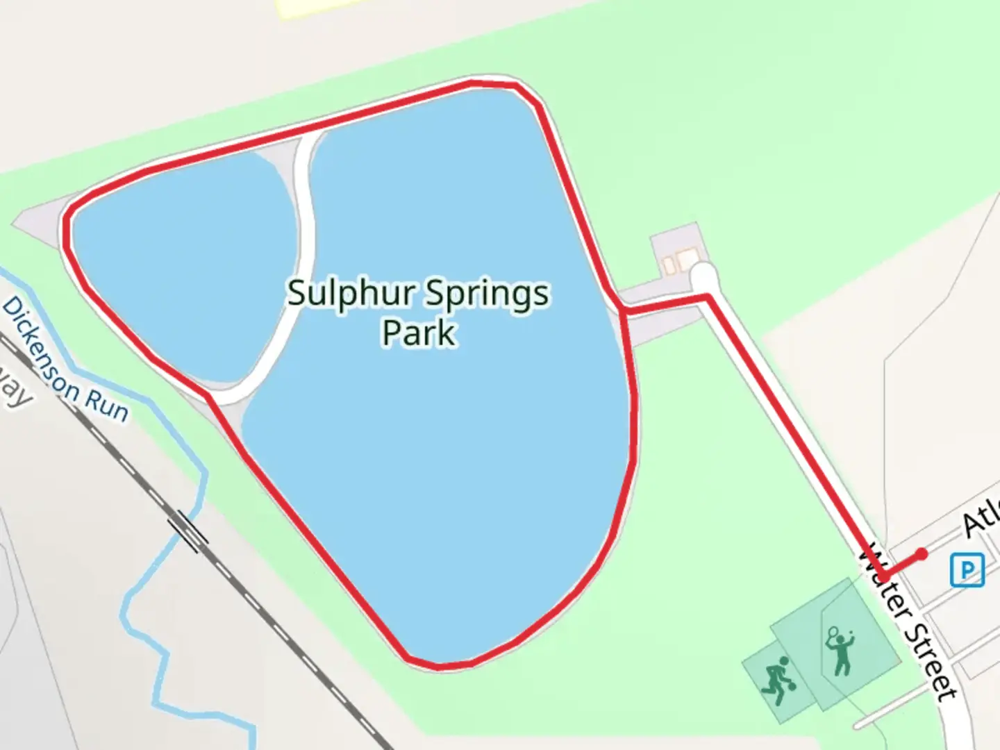 An image depicting the trail Sulphur Springs Park Loop and its surrounding area.