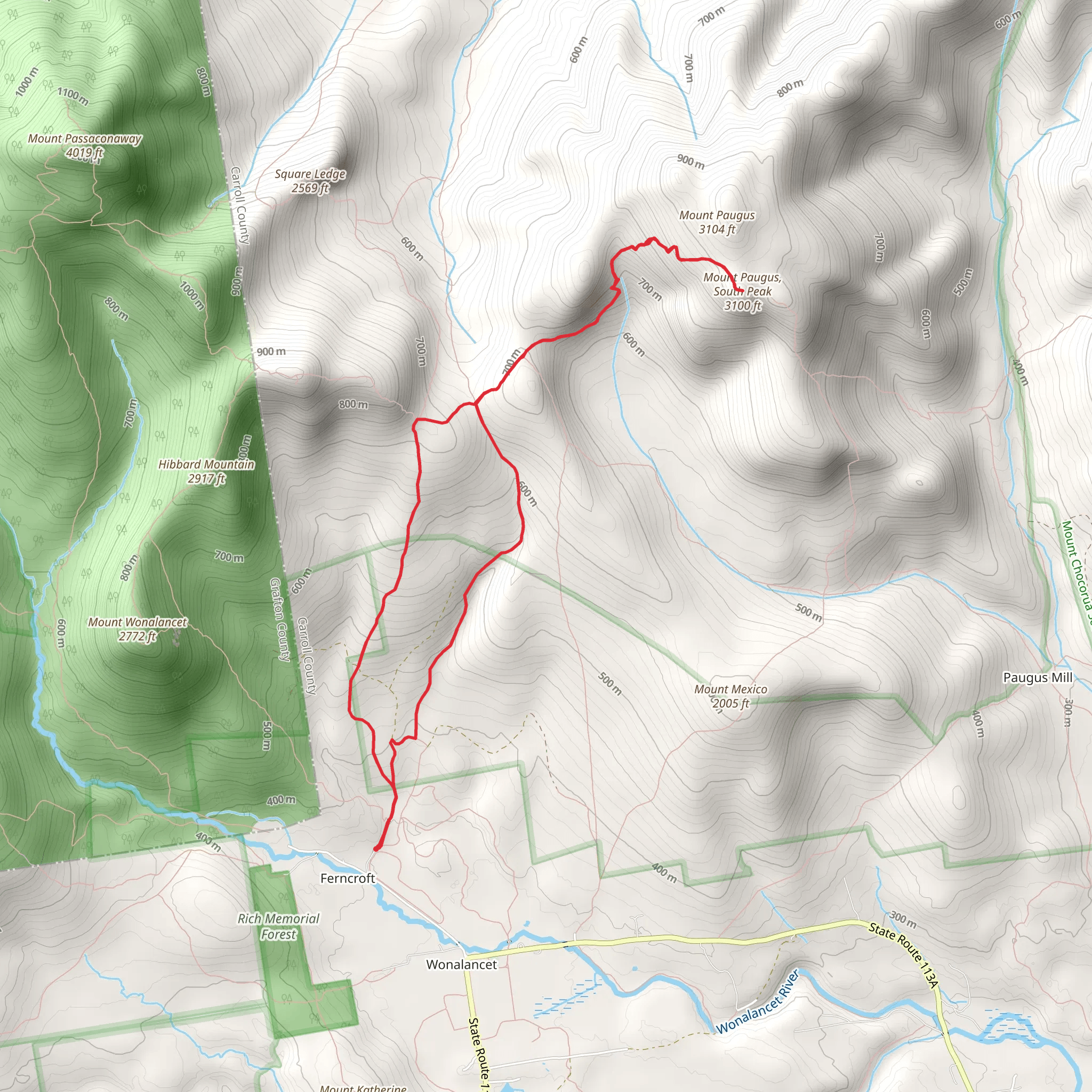 Mount Paugus via Kelley Trail and Old Mast Road mobile static map