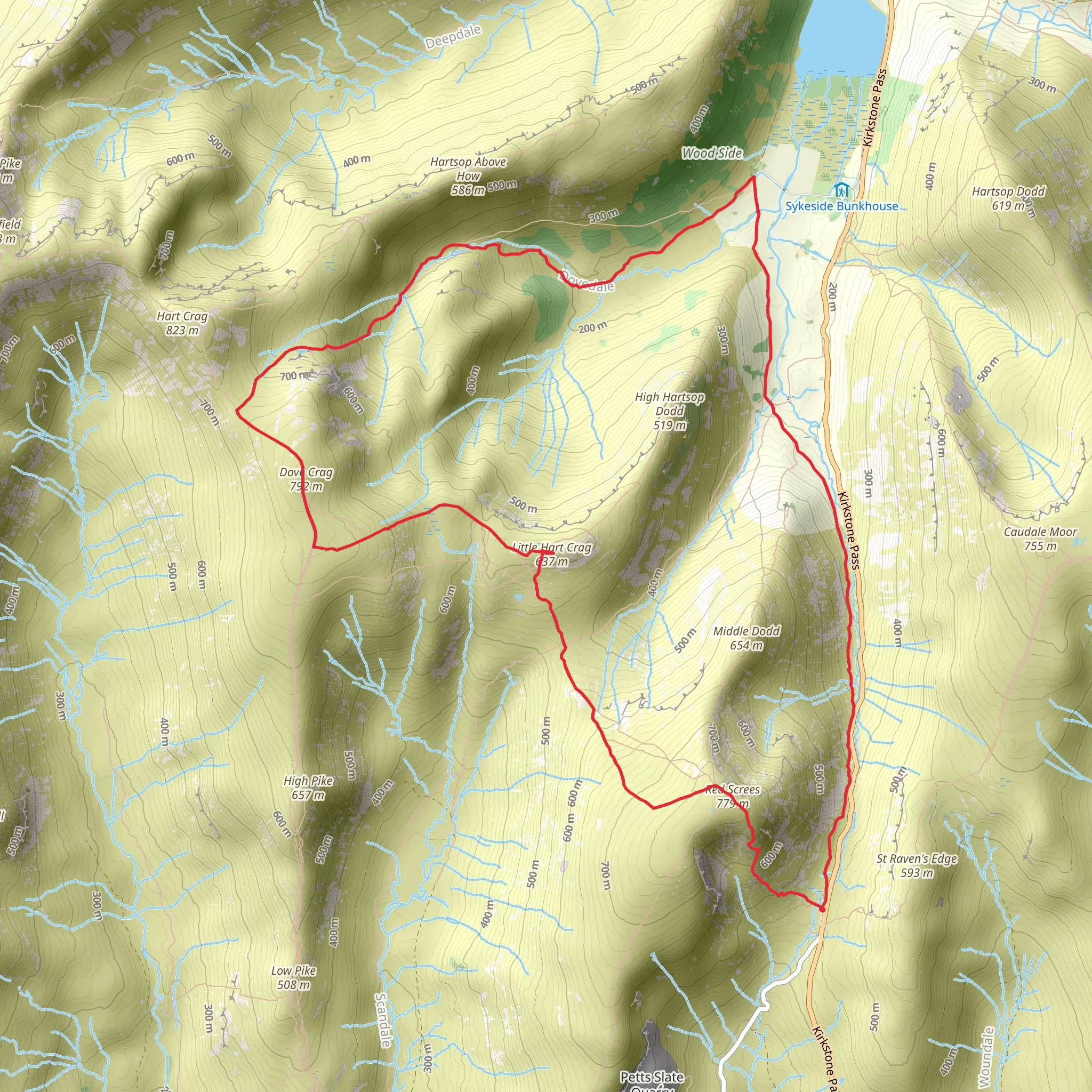 Red Screes, Little Heart Crag and Kirk Stone Loop mobile static map