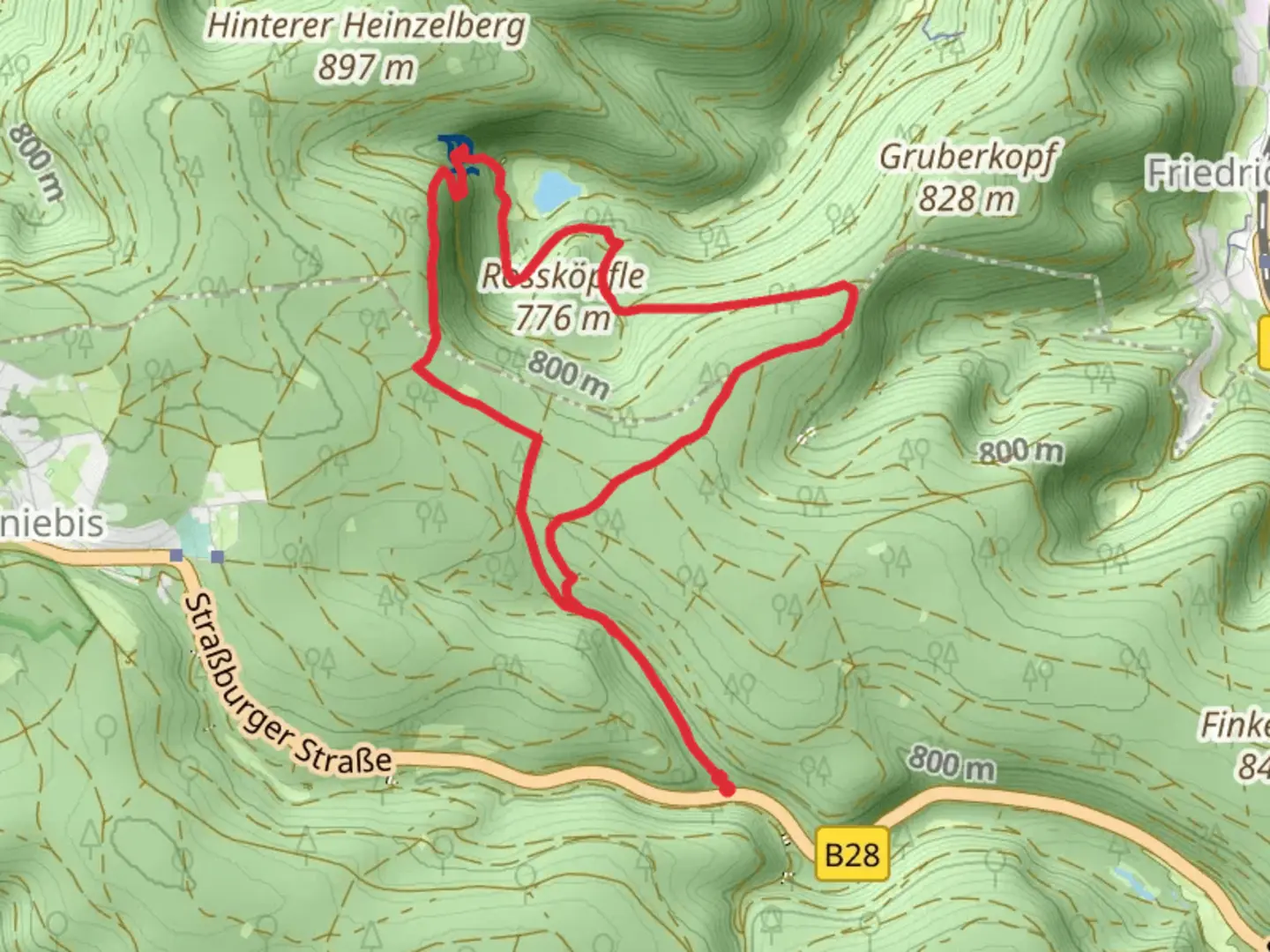 An image depicting the trail Sankenbachwasserfall and Weihermisstanne Loop and its surrounding area.