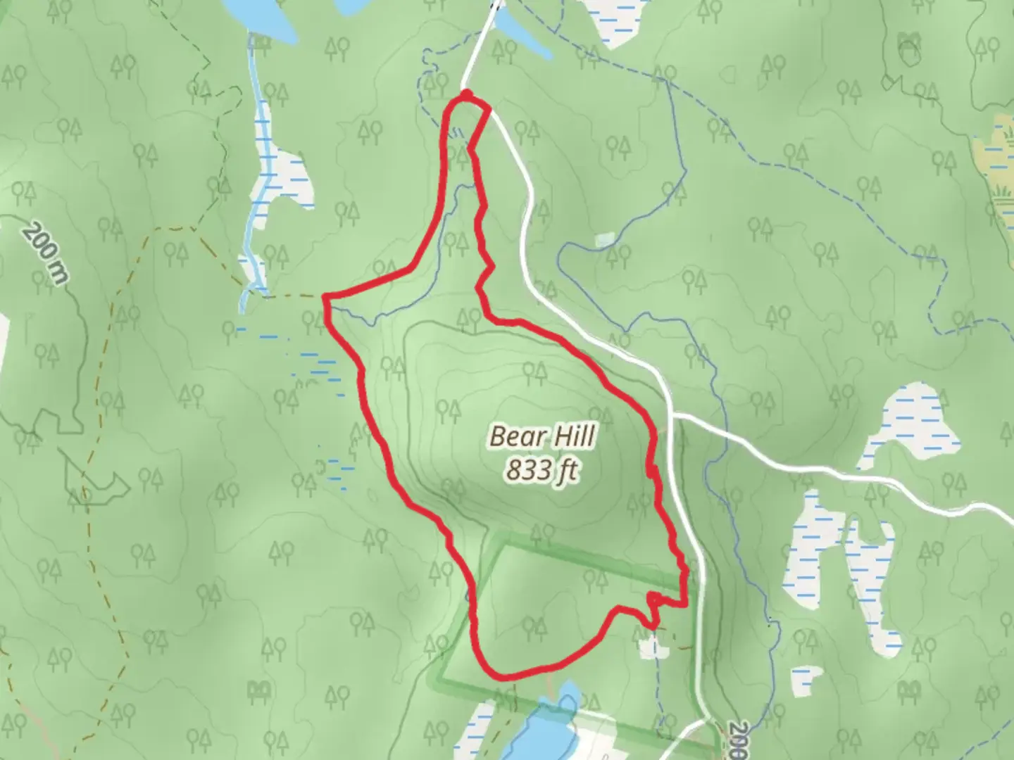 An image depicting the trail Bear Hill Trail Loop via Hedge Hog Trail and its surrounding area.