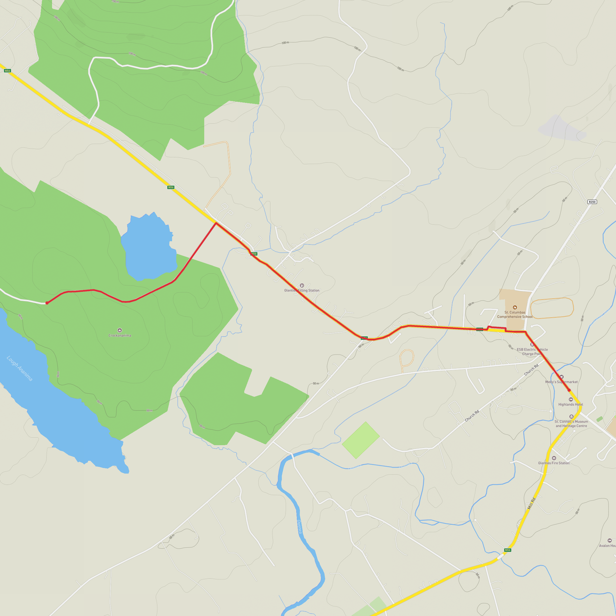Hike from Glenties Blue Stack Way to Crocananima and Lough Ananima mobile static map