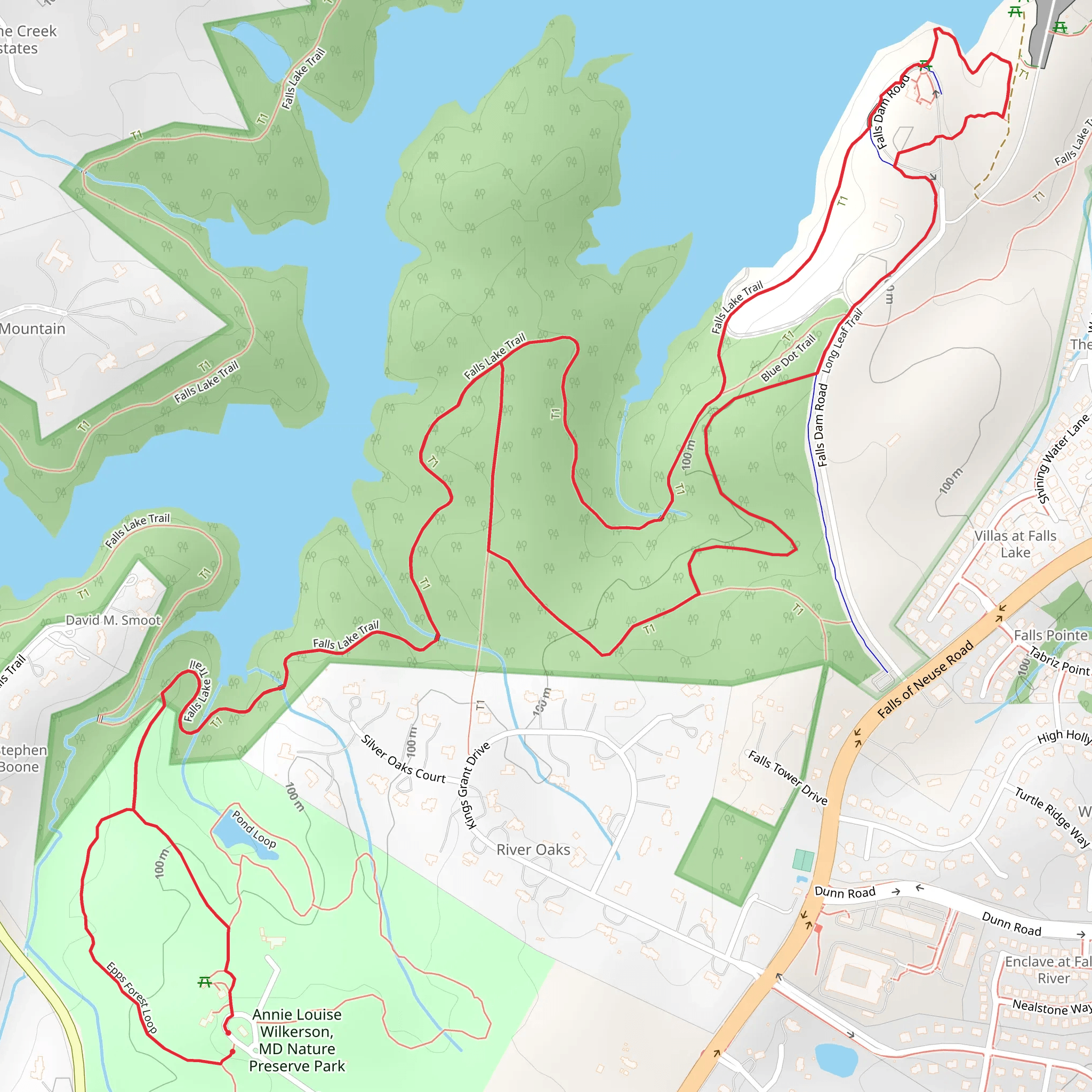 Falls Lake, Long Leaf and Epps Forest Loop Trail mobile static map