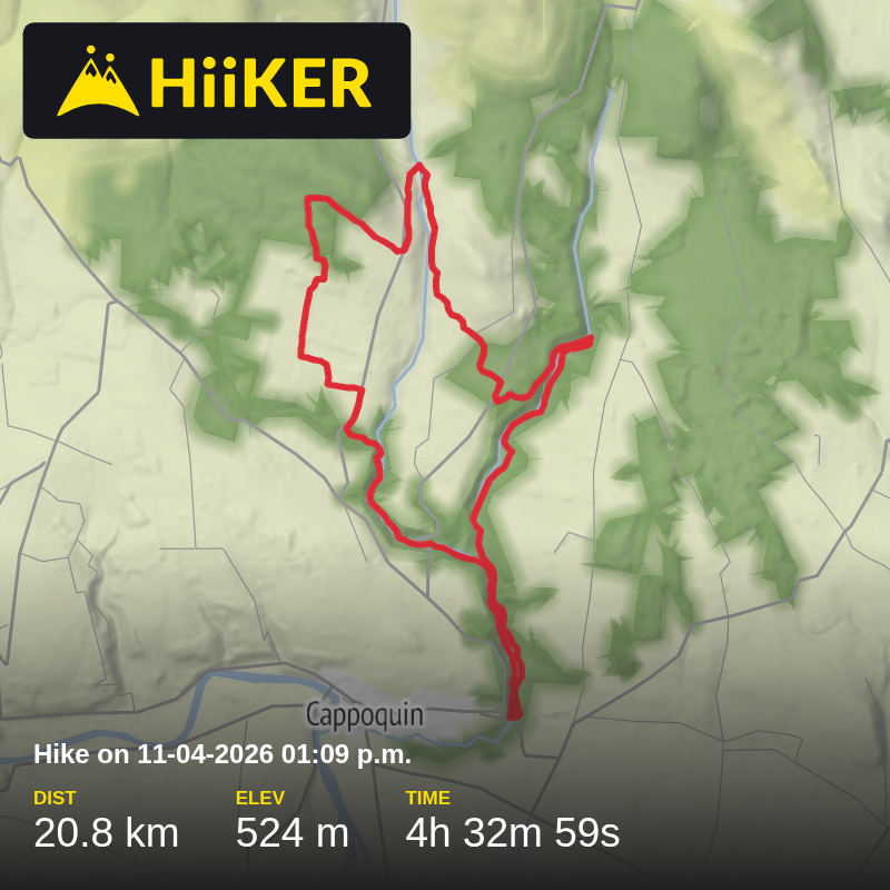 A map preview of the recording Hike on 11-04-2026 01:09 p.m..
