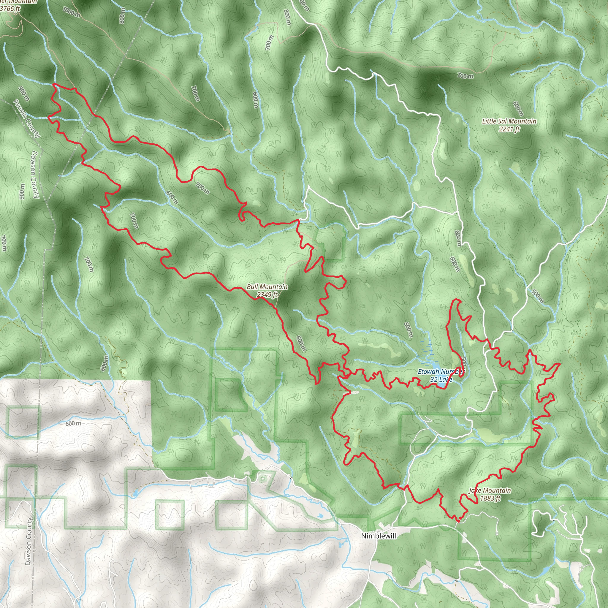 Bull Mountain Cutoff Trail, Saddle Back Trail and Moss Creek Trail LOop mobile static map