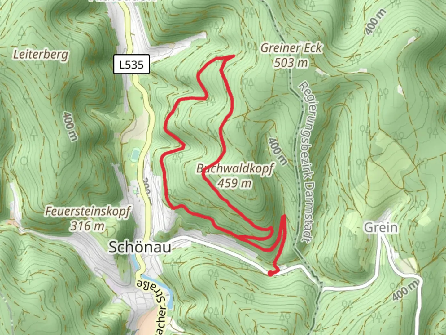 An image depicting the trail Hexenbuckel Weg, Baeckermaedel Weg and Salleweg and its surrounding area.