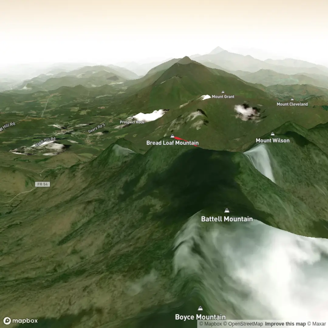 An image depicting the trail Bread Loaf Mountain via Emily Proctor Trail and Vermont Long Trail and its surrounding area.
