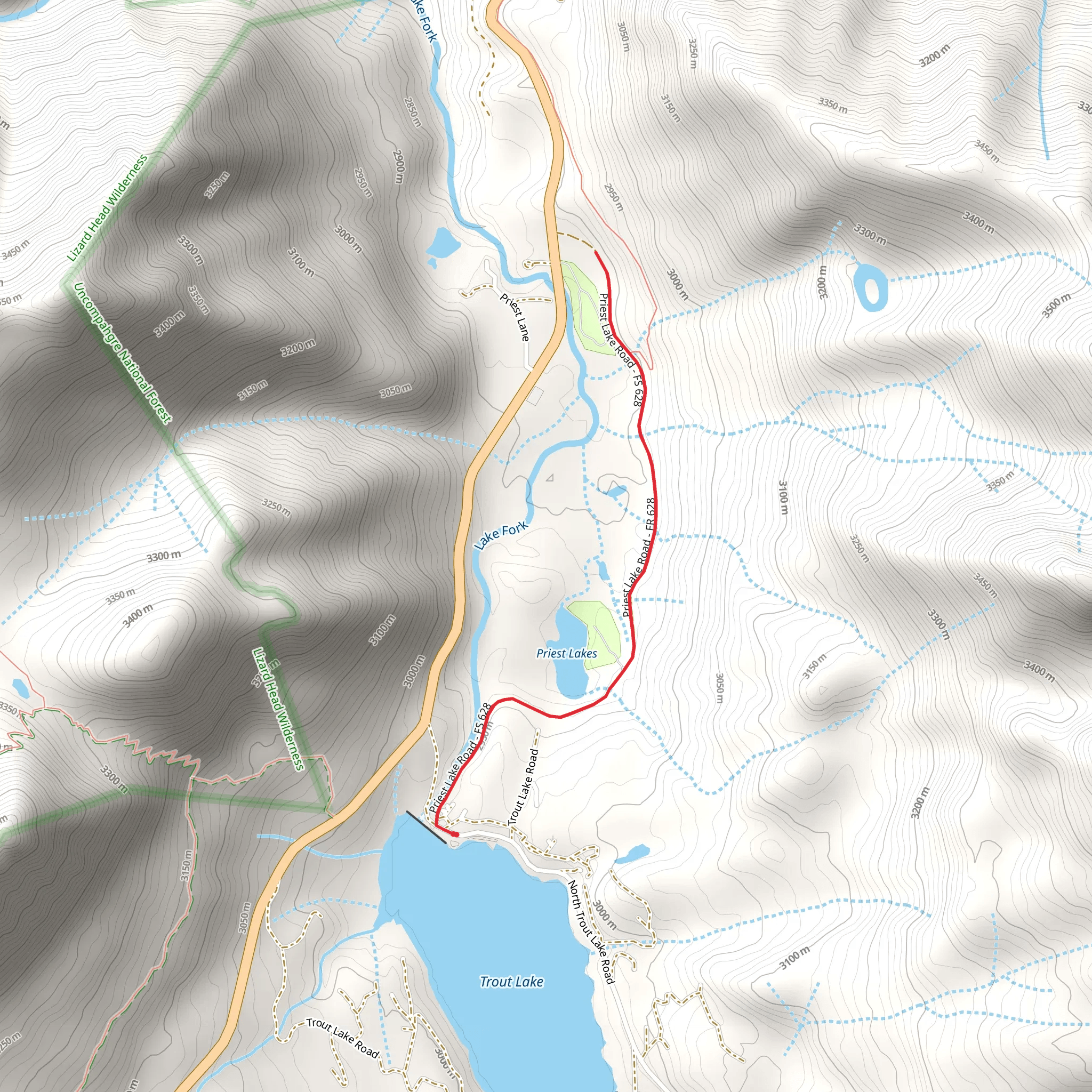 Priest Lakes Out and Back mobile static map