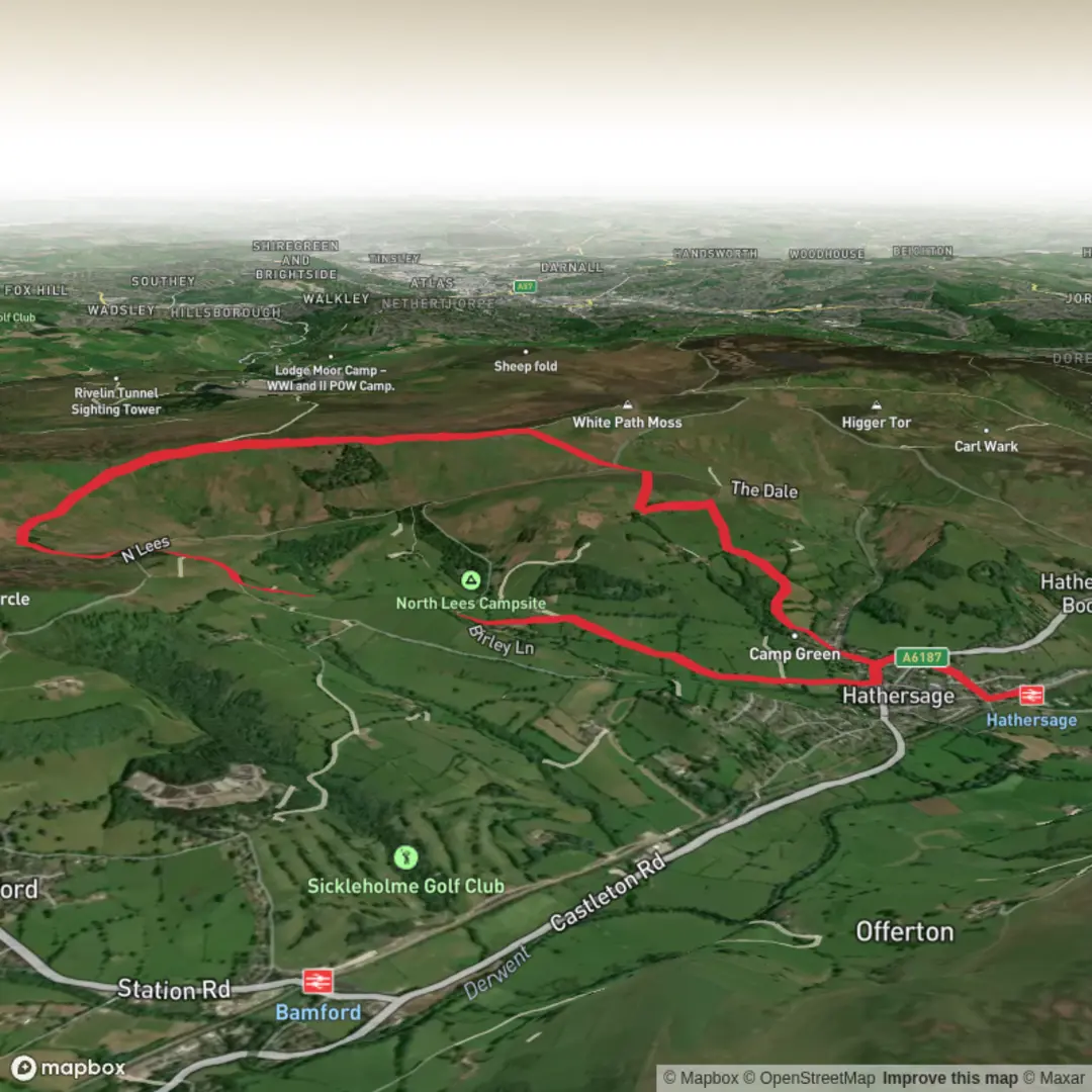 An image depicting the trail Hathersage Loop and its surrounding area.