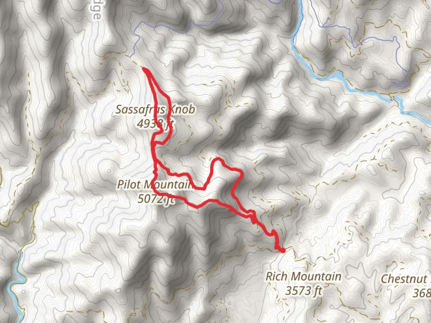 An image depicting the trail Art Loeb, Pilot Mountain and Sassafras Knob Loop Trail and its surrounding area.