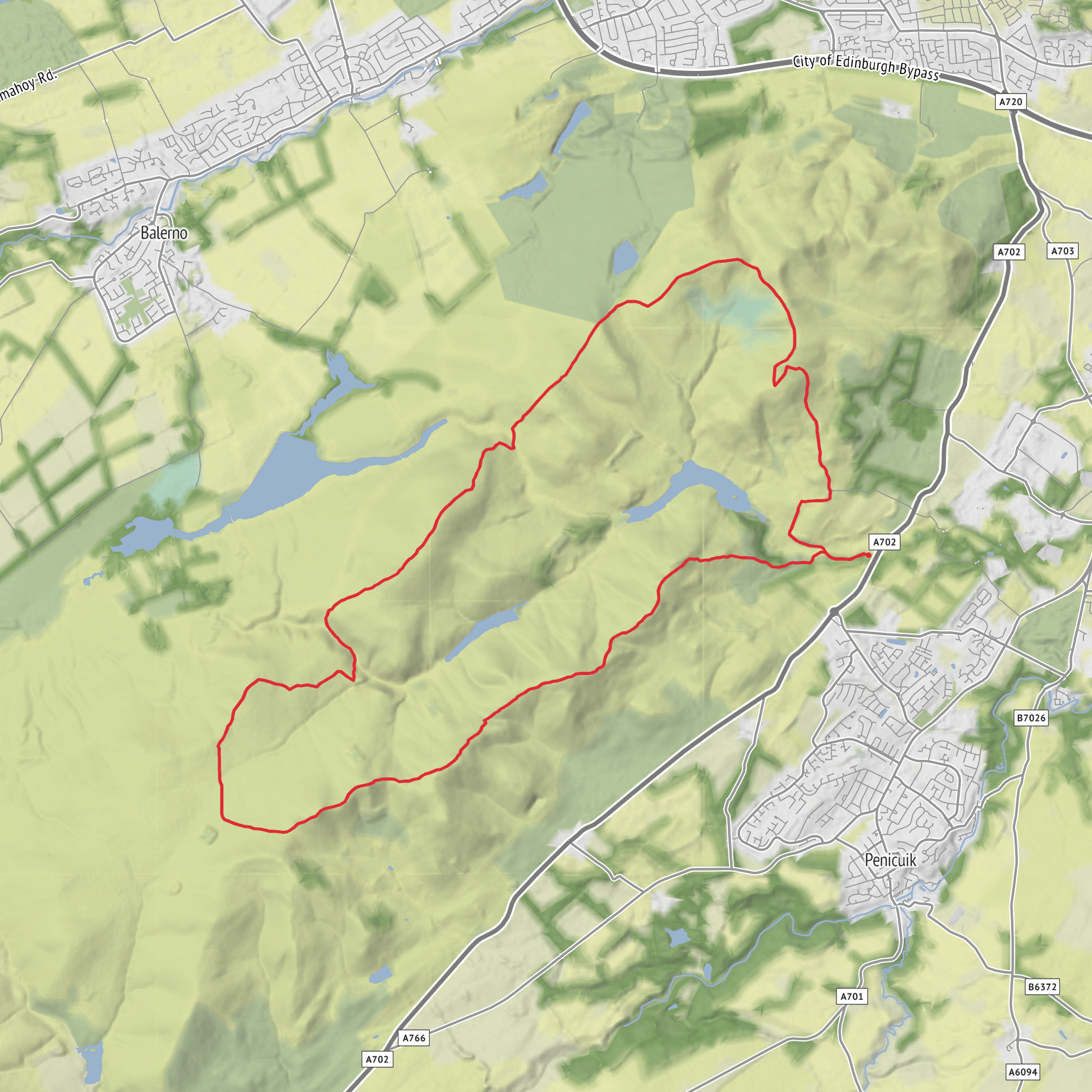 Carnethy Hill, Scald Law, Hare Hill, Black Hill, Harbour Hill, Capelaw Hill, Fala Knowe and Castlelaw Hill Loop mobile static map