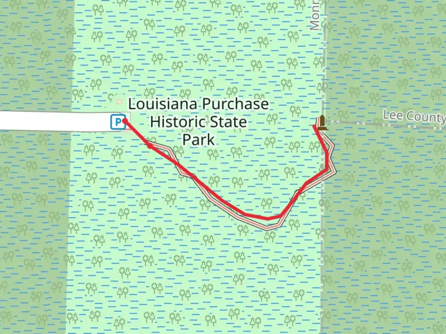 An image depicting the trail Louisiana Purchase Historic State Park Walk and its surrounding area.