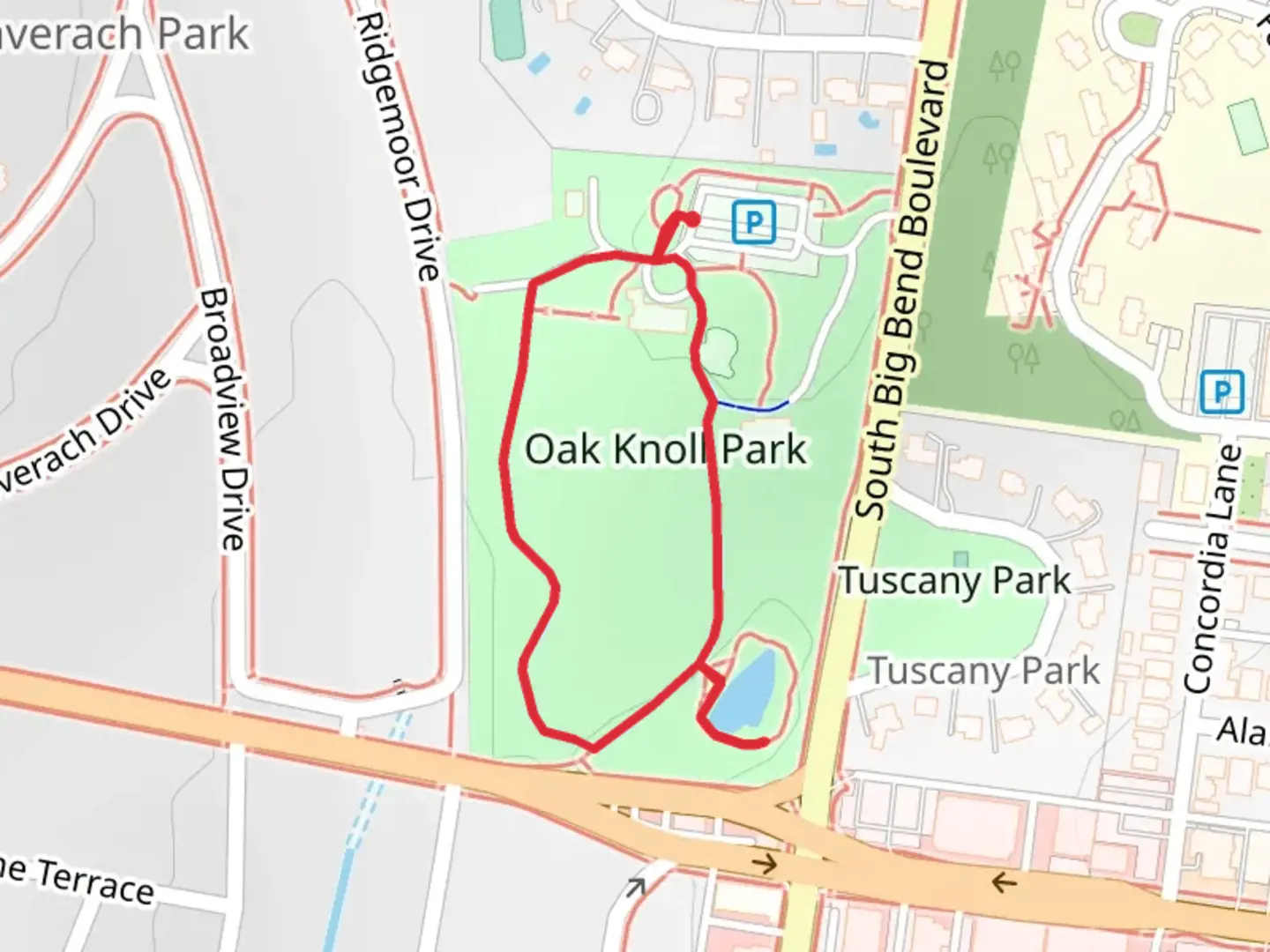 An image depicting the trail Oak Knoll Park Loop and its surrounding area.