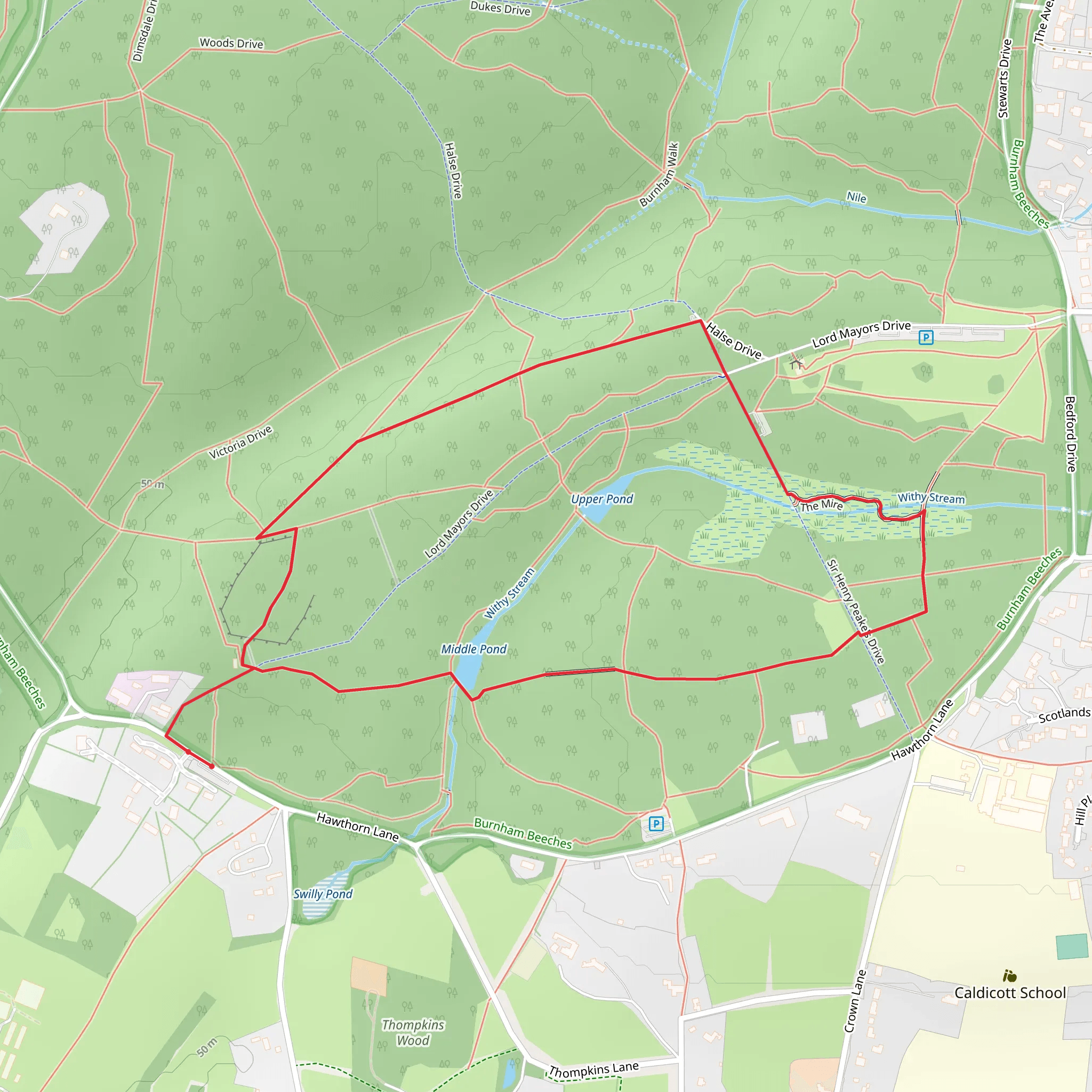 Druids Oak Loop - Burnham Beeches mobile static map