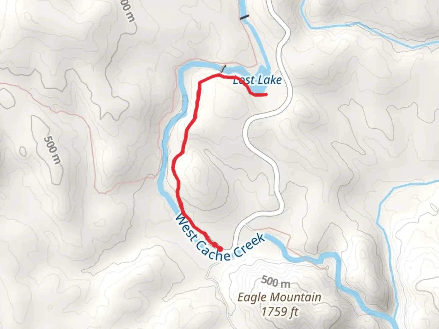 An image depicting the trail Lost Lake via Kite Trail and its surrounding area.