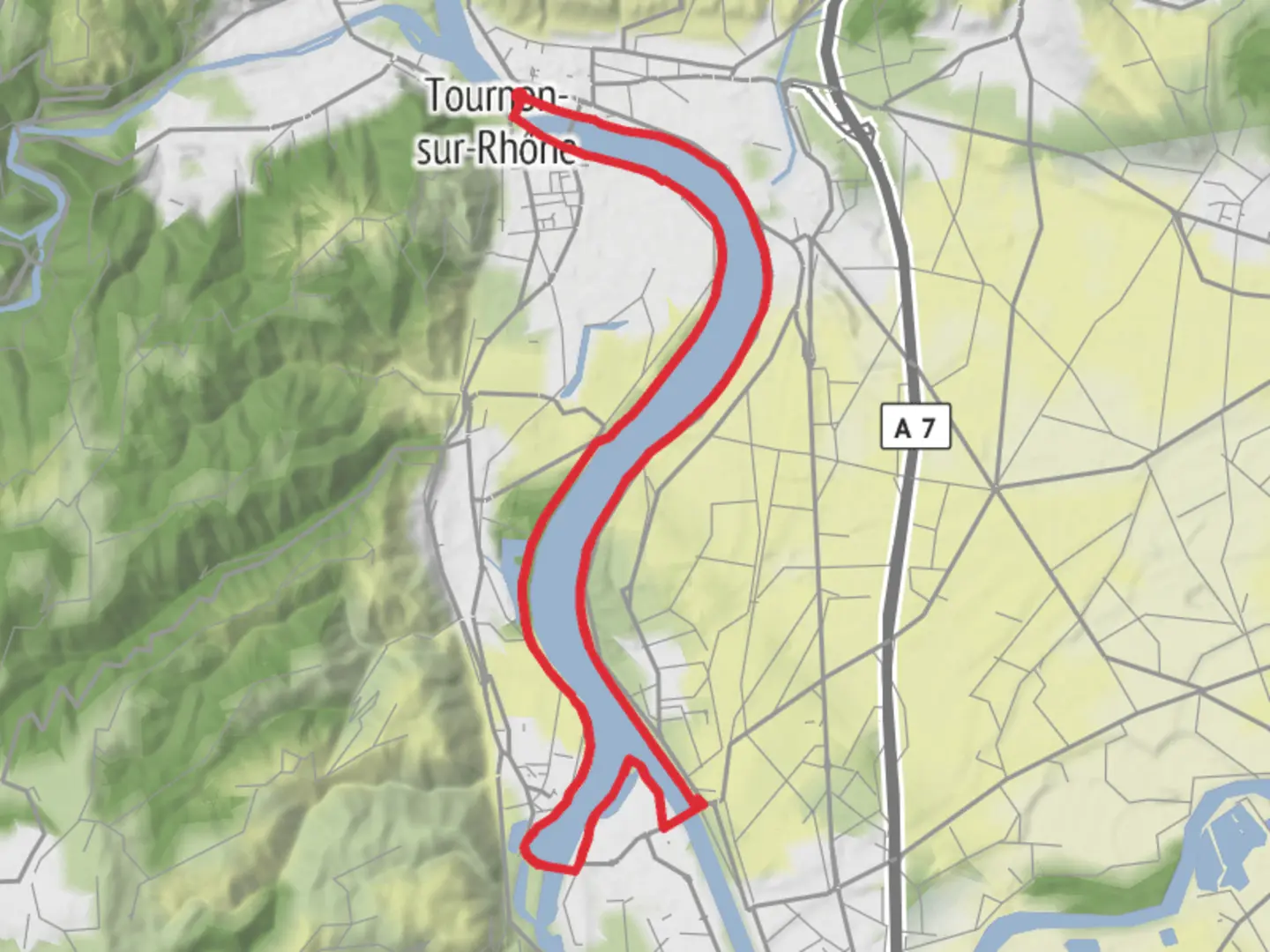 An image depicting the trail Tain L Hermitage via La Roche de Glun and Touron sur Rhone and its surrounding area.