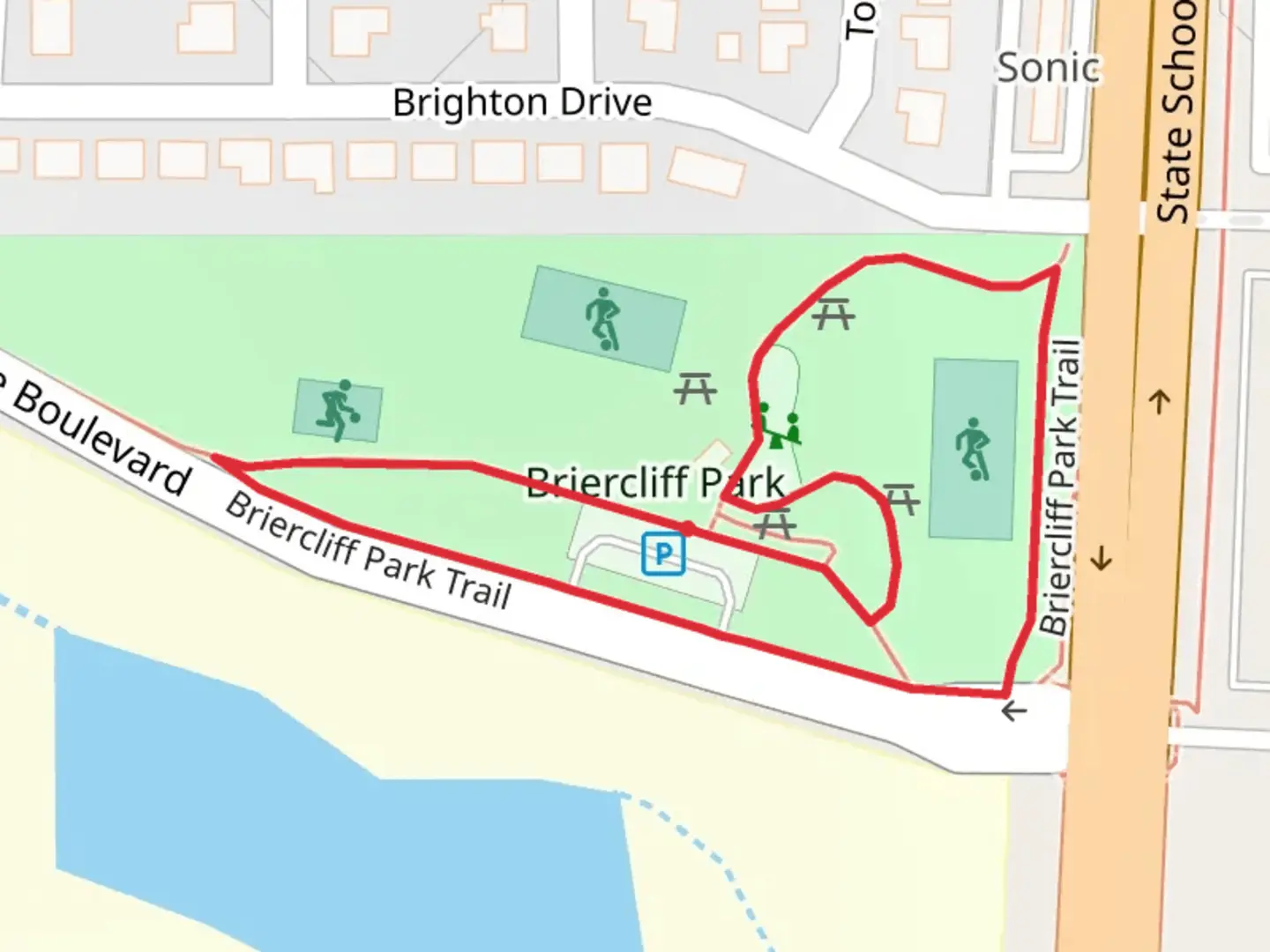 An image depicting the trail Briercliff Park Loop and its surrounding area.