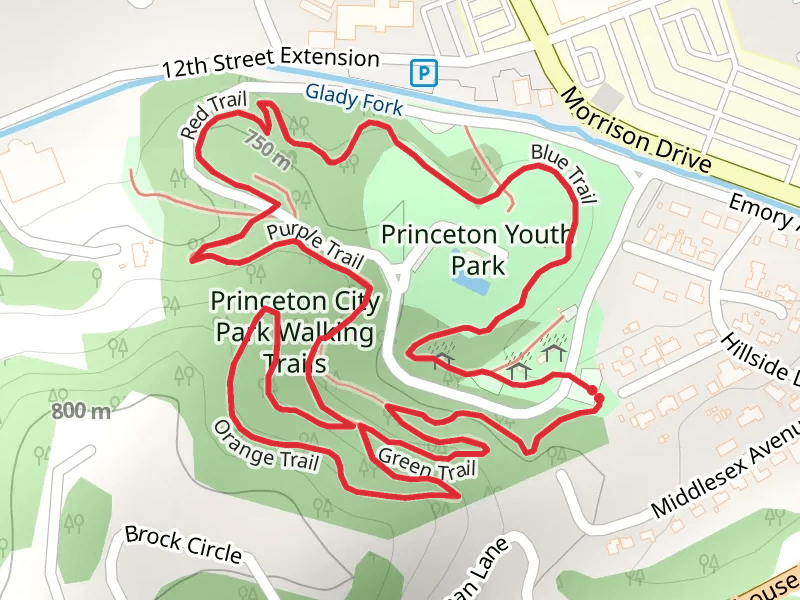 Yellow, Green and Purple Trail Loop in Princeton Youth Park Area
