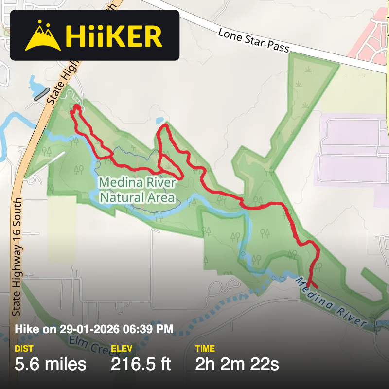 A map preview of the recording Hike on 29-01-2026 06:39 PM.