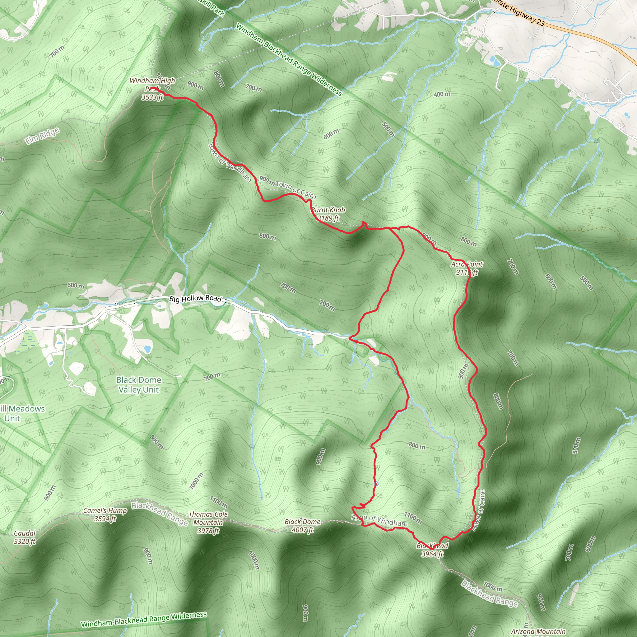 Burnt Knob, Windham High Peak, Acra Point and Blackhead Loop Trail mobile static map