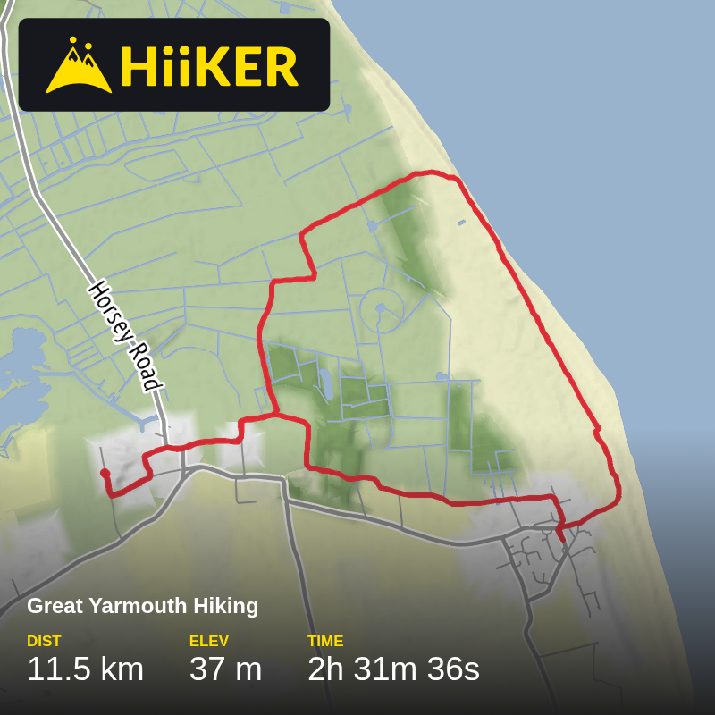 A map preview of the recording Great Yarmouth Hiking.