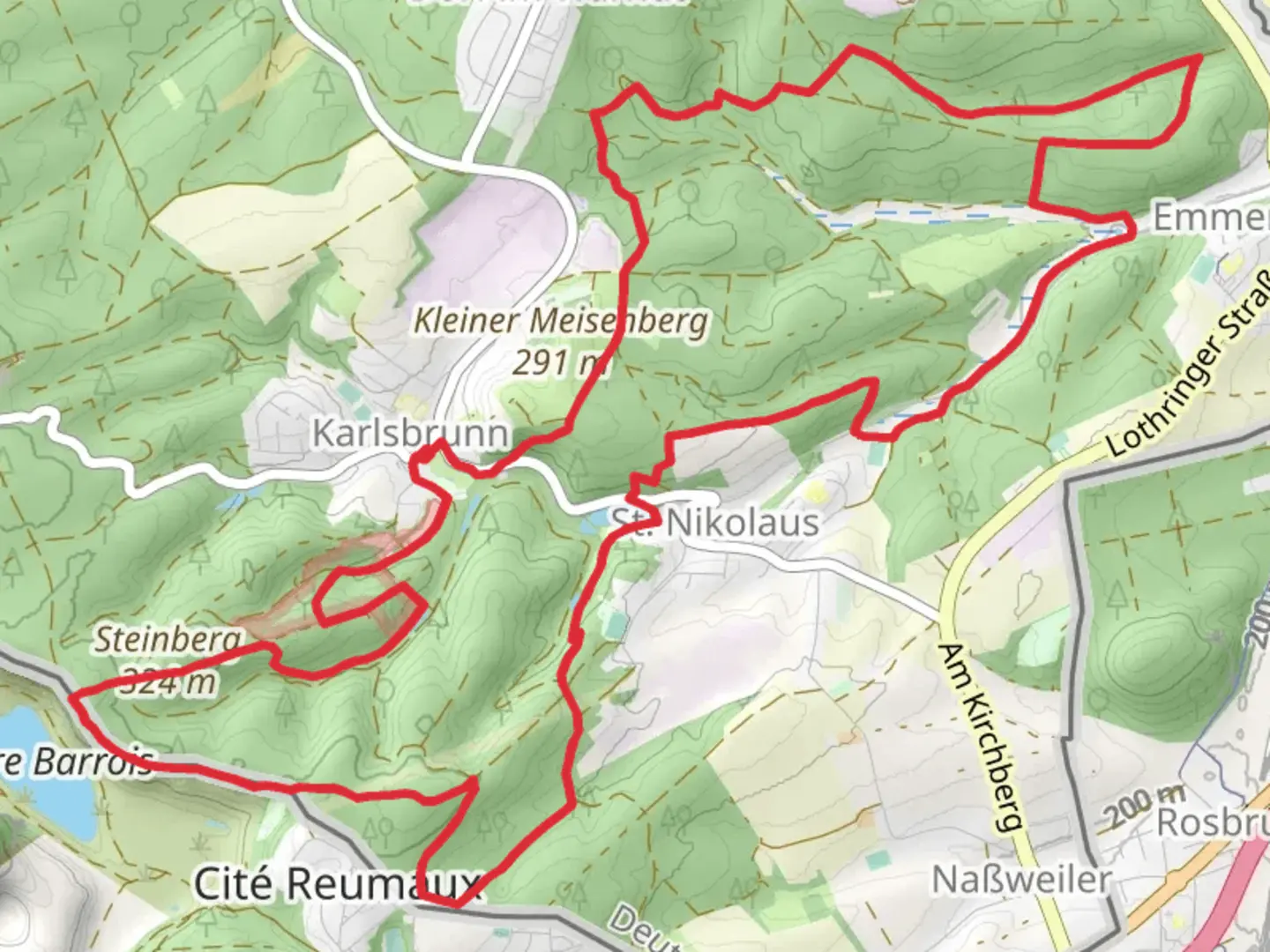An image depicting the trail Karlsbrunn Loop and its surrounding area.