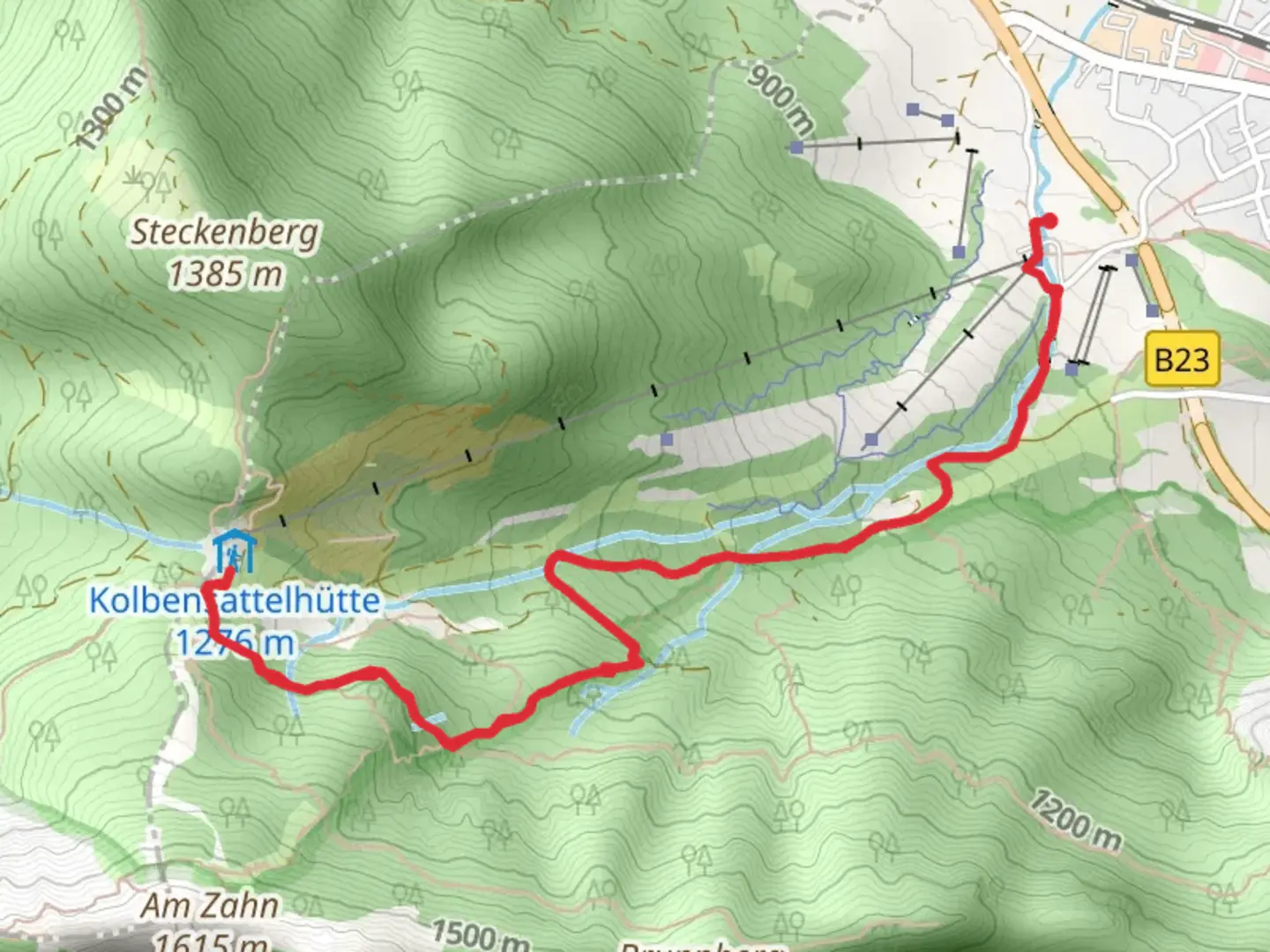 An image depicting the trail Kolbensattel Huette via Königssteig and its surrounding area.