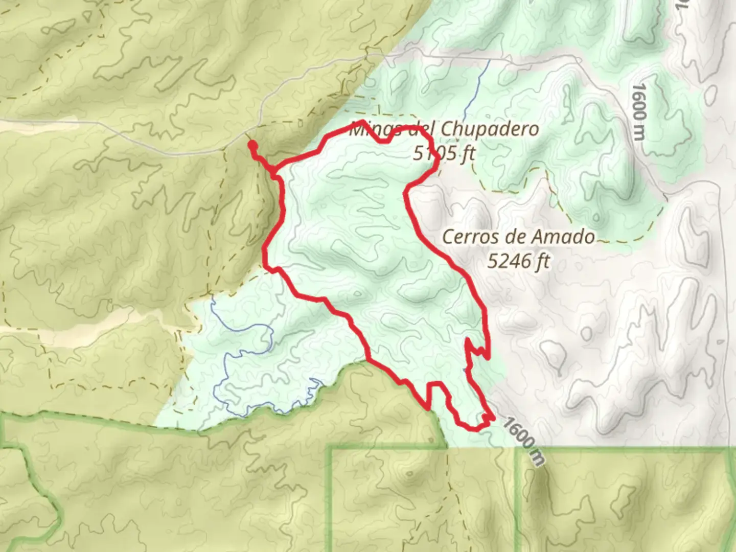 An image depicting the trail Quebradas Single Track and Arroyo de los Pinos Loop and its surrounding area.