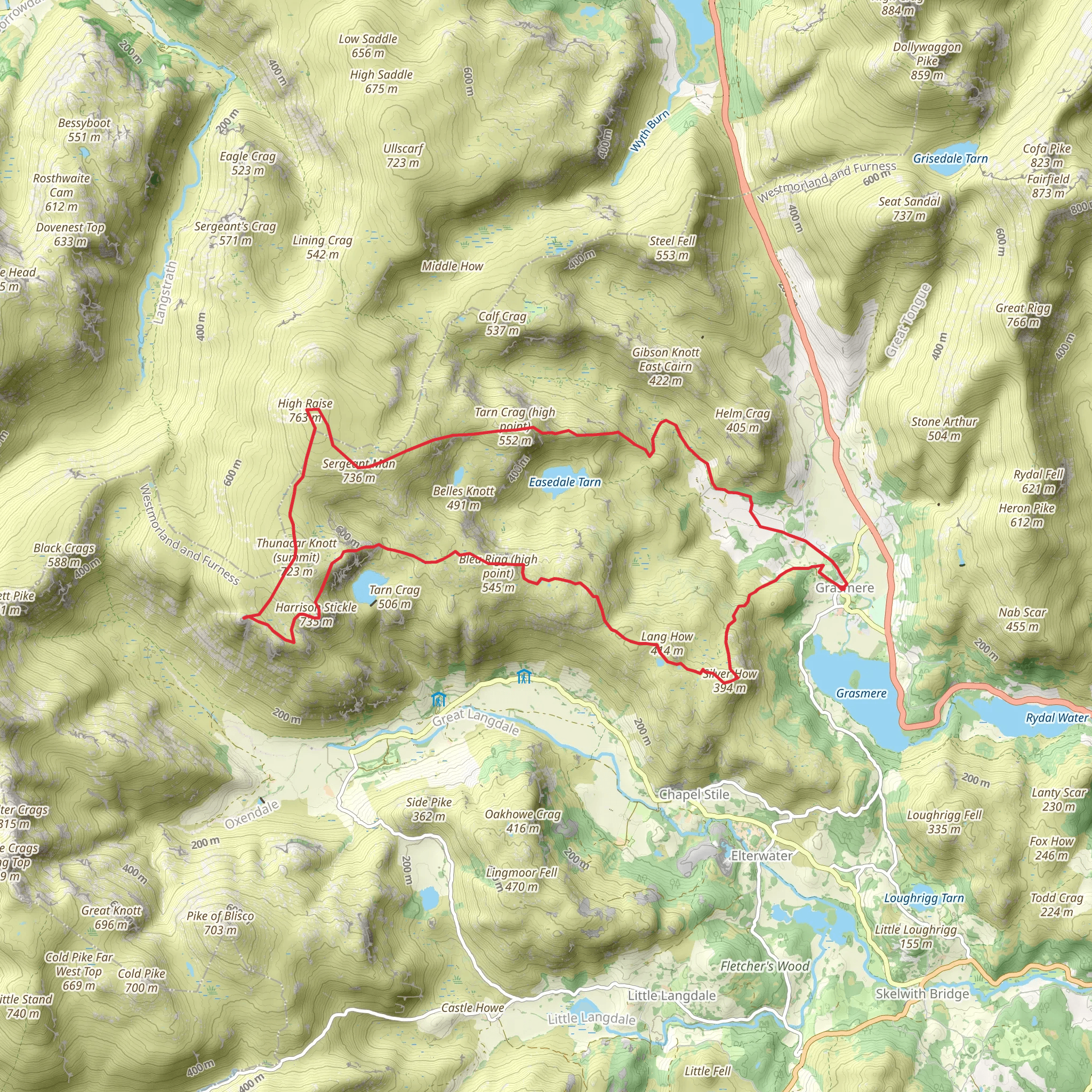 Grasmere to the Langdale Pike mobile static map